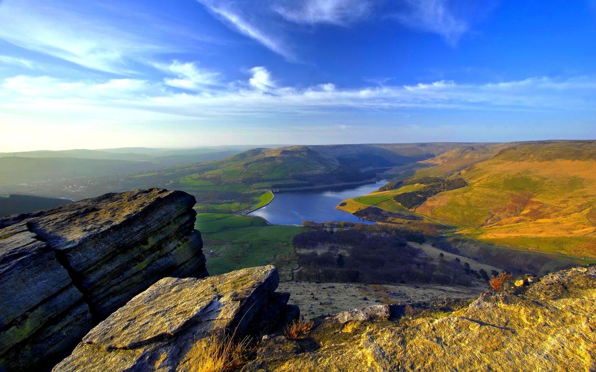 rock, a view, 1080P, formation, view, lake, gray, landscape, nature and landscapes, mountain, HD Wallpaper