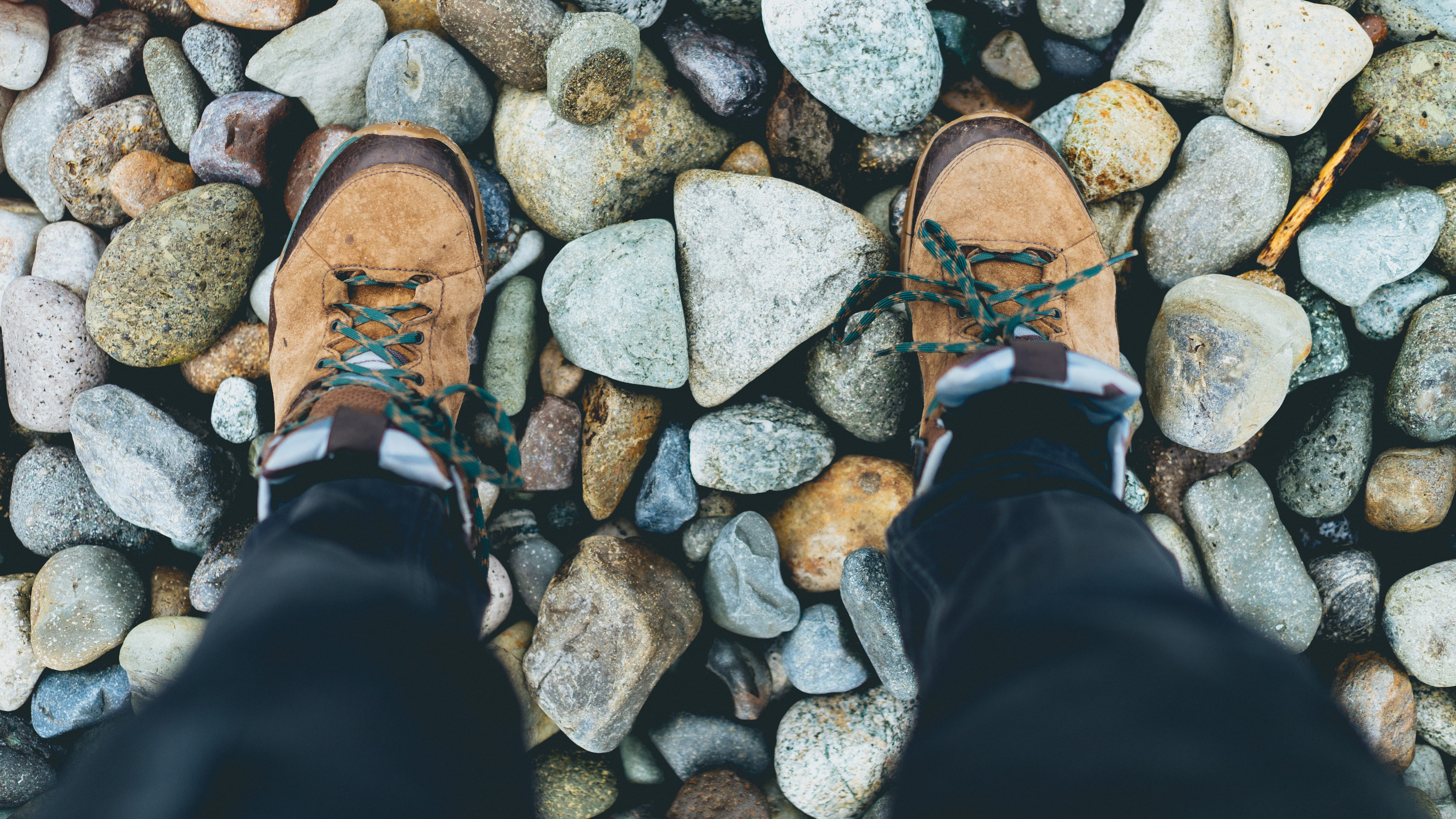 human body part, 5K, human limb, leisure activity, real people, shoes, day, human leg, rocks, stone - object, view, pebble, standing, nature, body part, HD Wallpaper