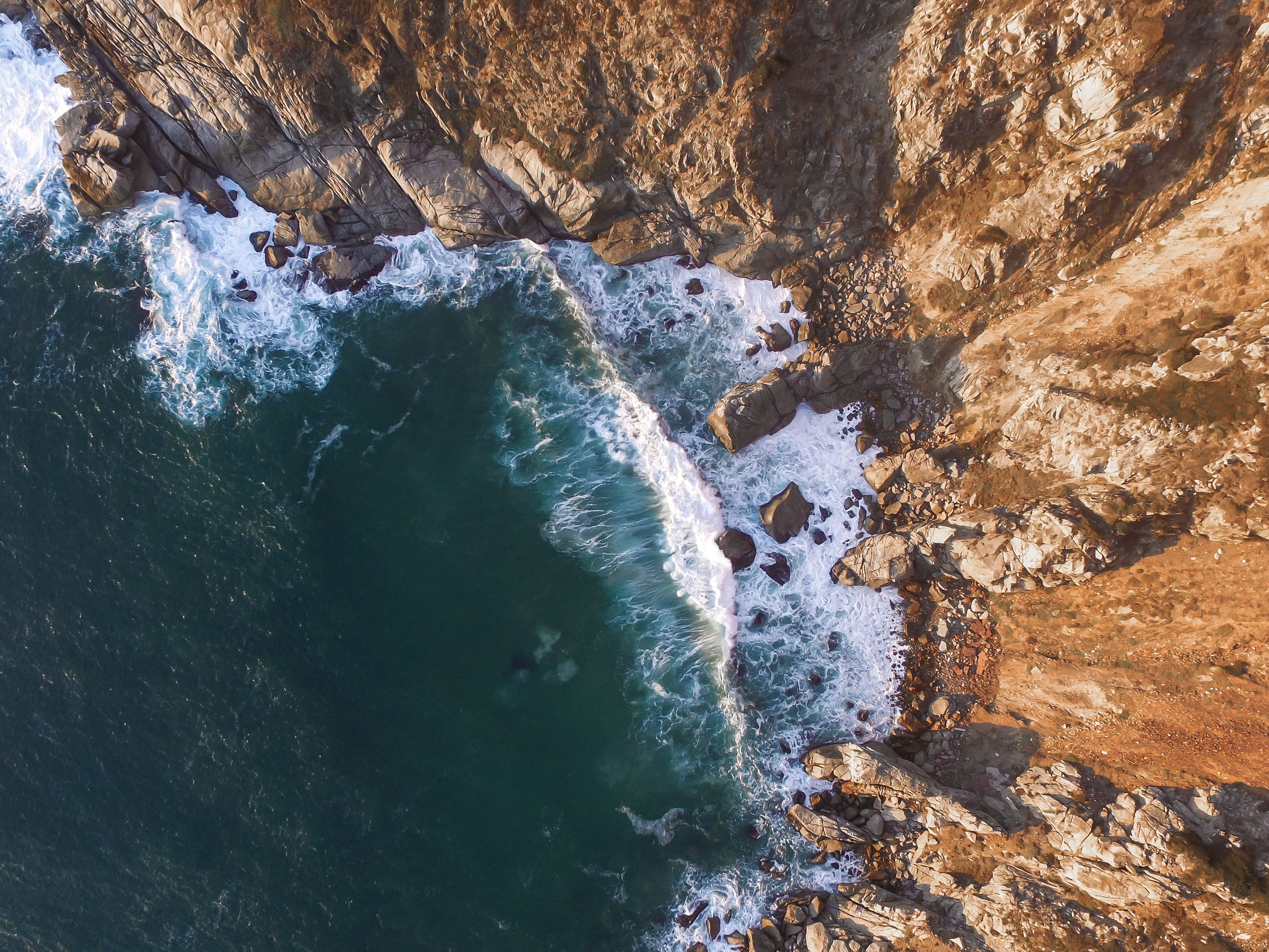 flowing, photography, rock, beach, scenics - nature, outdoors, aquatic sport, sport, wild coast, rocks, brown, rock - object, ocean, waves, blue, near, HD Wallpaper