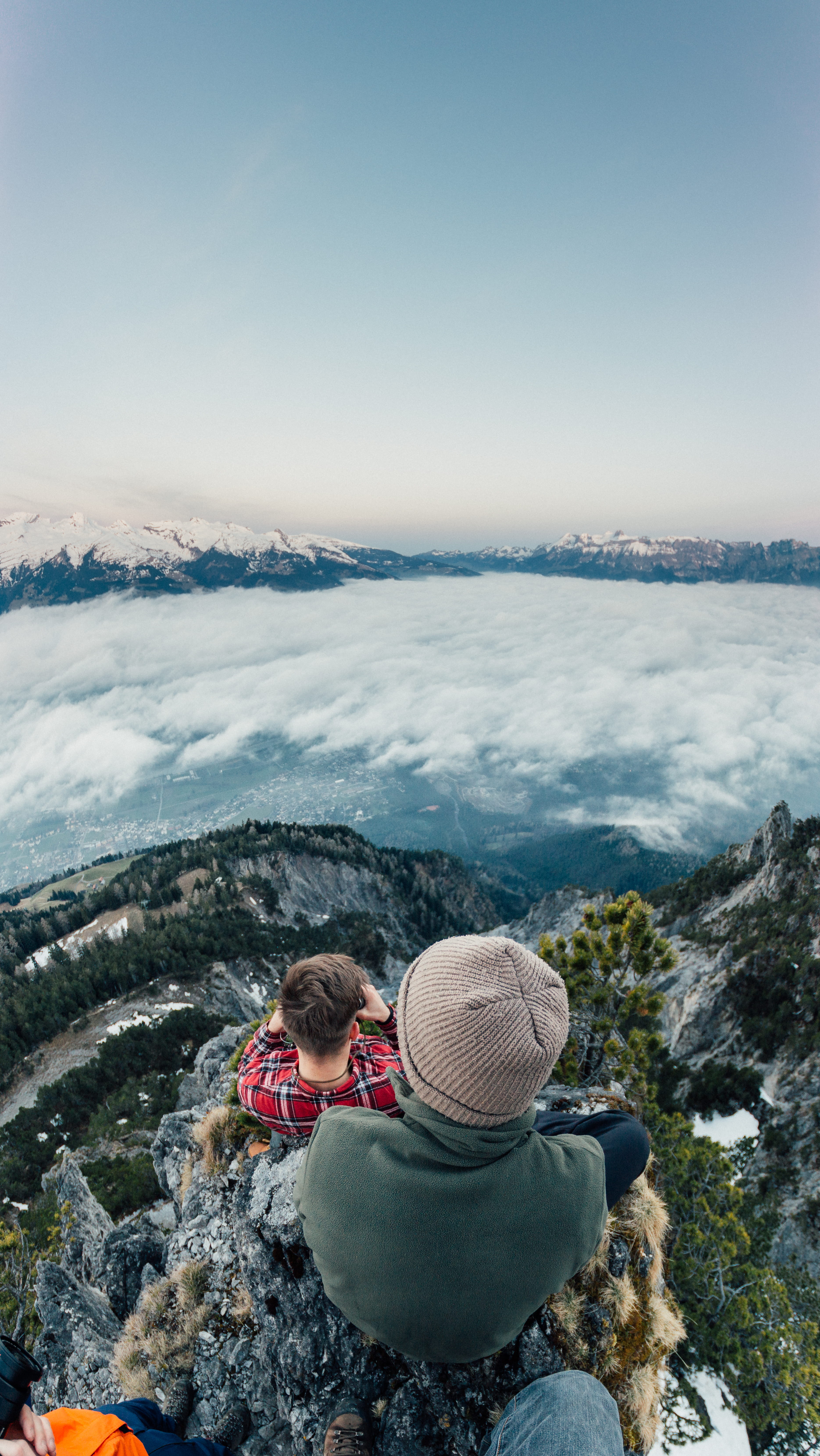 beauty in nature, leisure activity, hiking, outdoors, men, looking at view, clouds, winter, solid, day, landscape, travel, sky, looking, sport, water, women, Phone HD Wallpaper