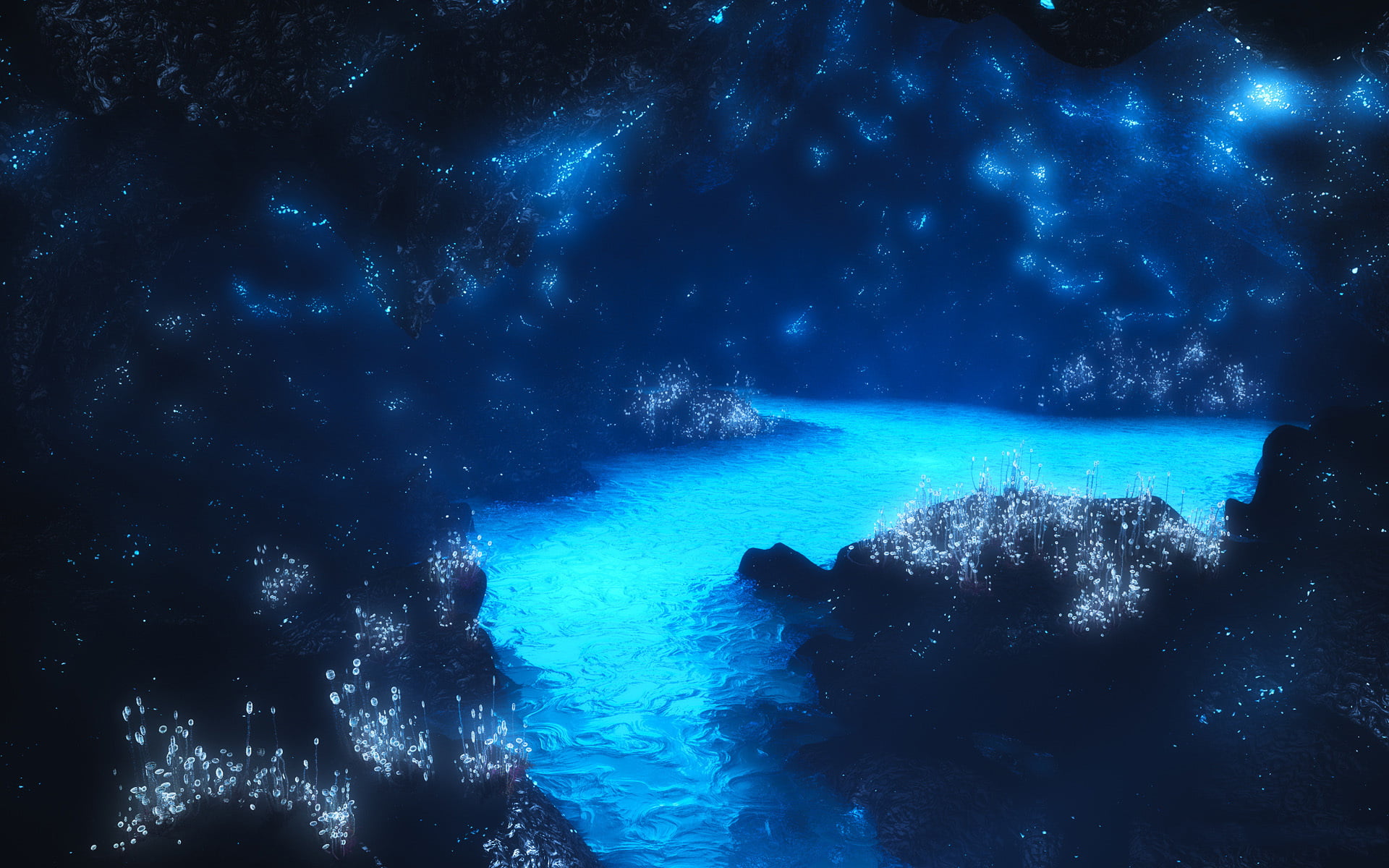 1080P, water, nature, space, flowers, star - space, scenics - nature, sea, solid, star, no people, starlight grotto, milky way, digital, beauty in nature, HD Wallpaper