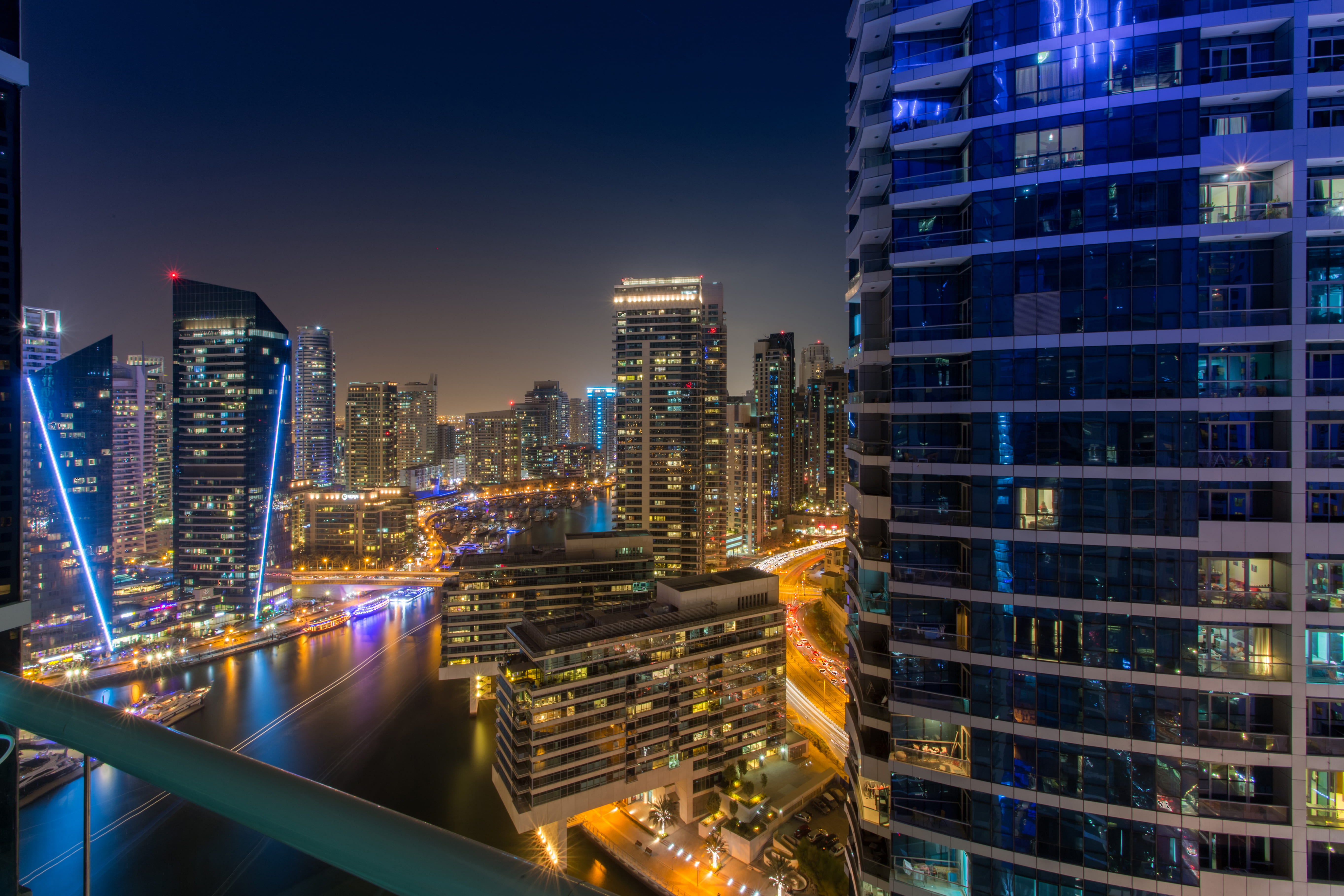 residential district, modern, marina, long exposure, sky, night, waterfront, photography, neon, office building exterior, east, office, skyscraper, urban skyline, HD Wallpaper