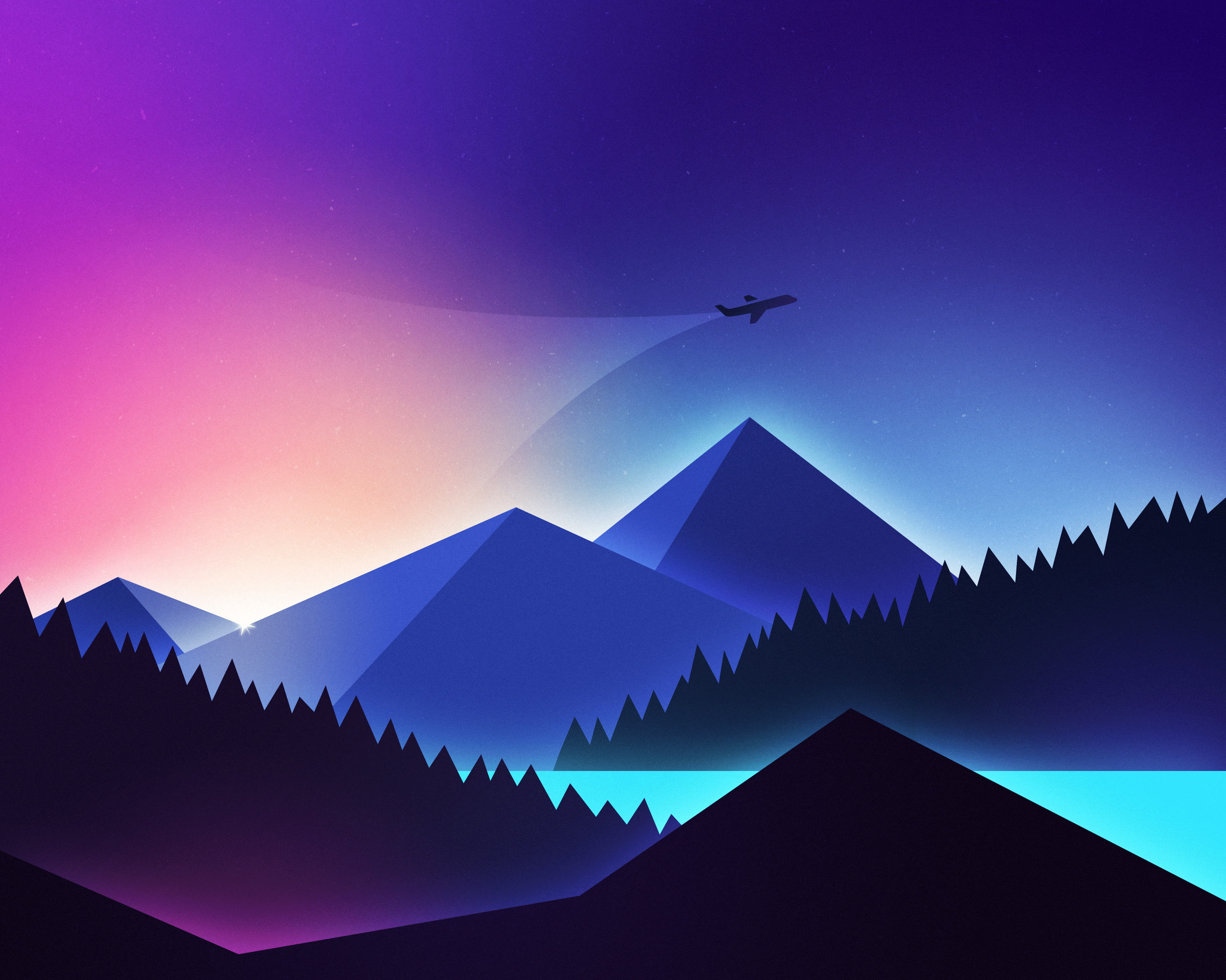 2K, Landscape, Neon, Mountains, HD, Airplane, Vibrant, HD Wallpaper