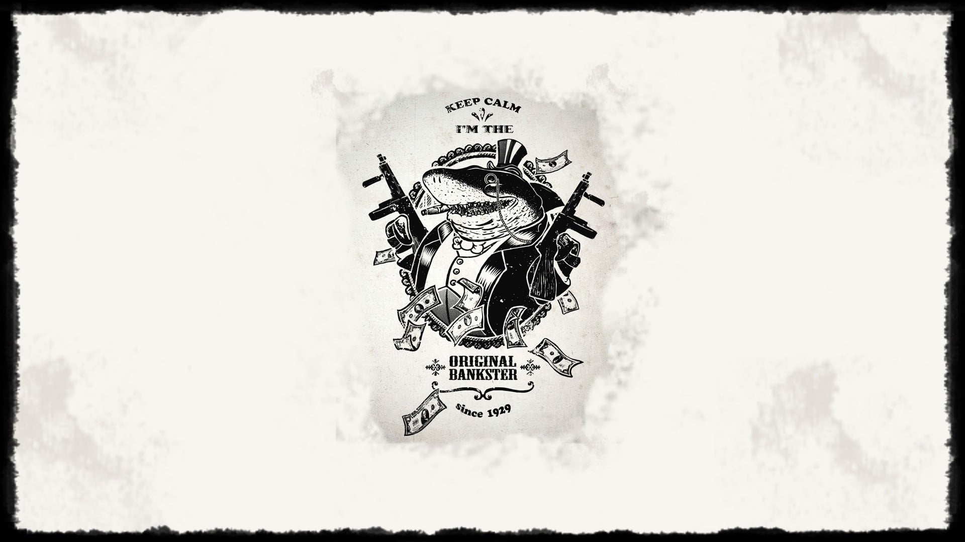 art, animals, 1080P, bankester, shark, humor, critical, money, Bank, hamster, monochrome, gun, vector, HD Wallpaper