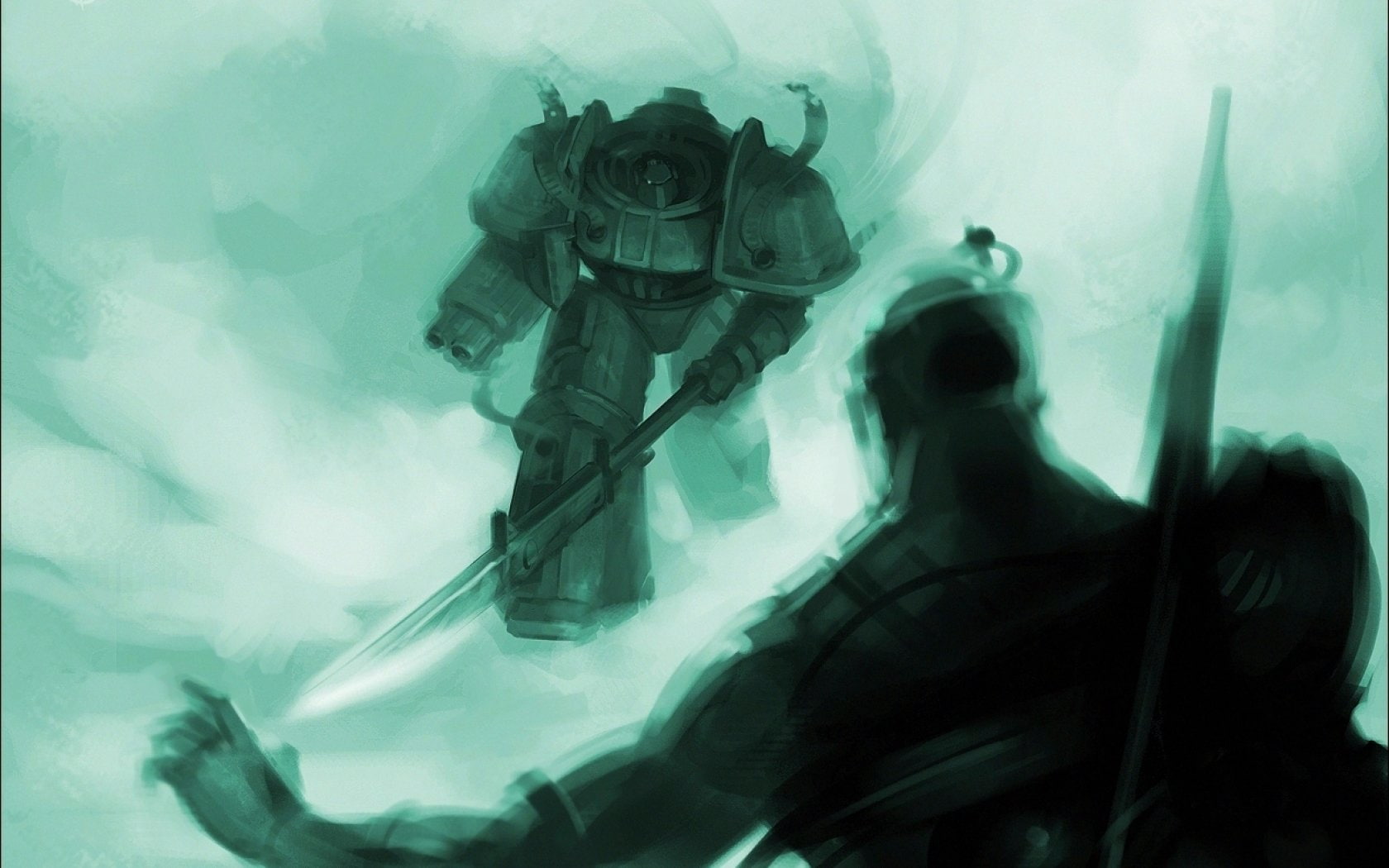 aqualung - diving equipment, Warhammer, water, sci, 720P, communication, underwater, Fighting, fi, day, war, sea, nature, two people, aquatic sport, mask, HD Wallpaper
