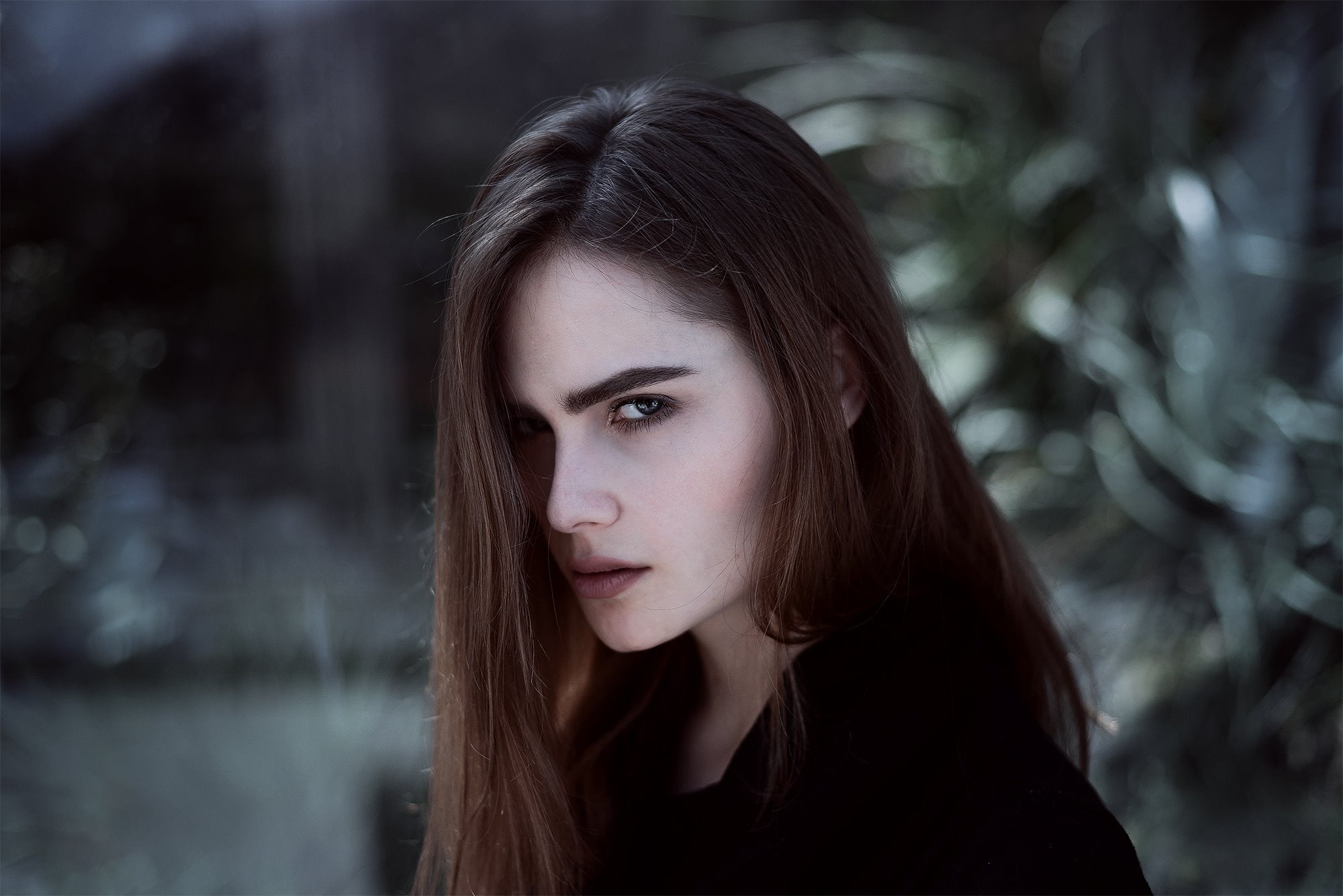 looking at viewer, hair, women, portrait, beauty, young women, young adult, hairstyle, face, one person, black coat, brown eyes, brunette, lifestyles, 1080P, HD Wallpaper