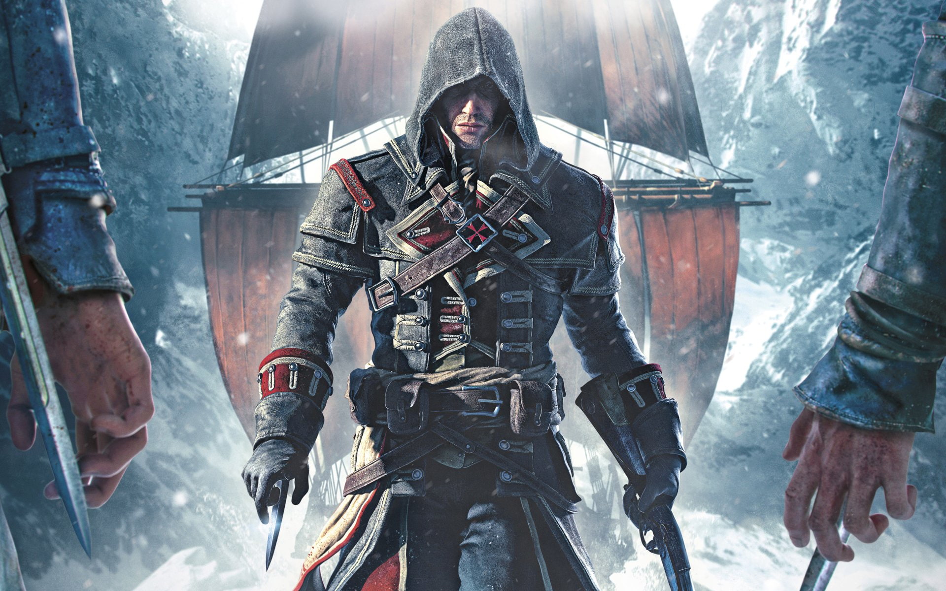adult, weapon, smoke - Physical Structure, danger, people, winter, Assassins Creed, outdoors, Assassins Creed: Rogue, men, war, military, snow, work Helmet, HD Wallpaper