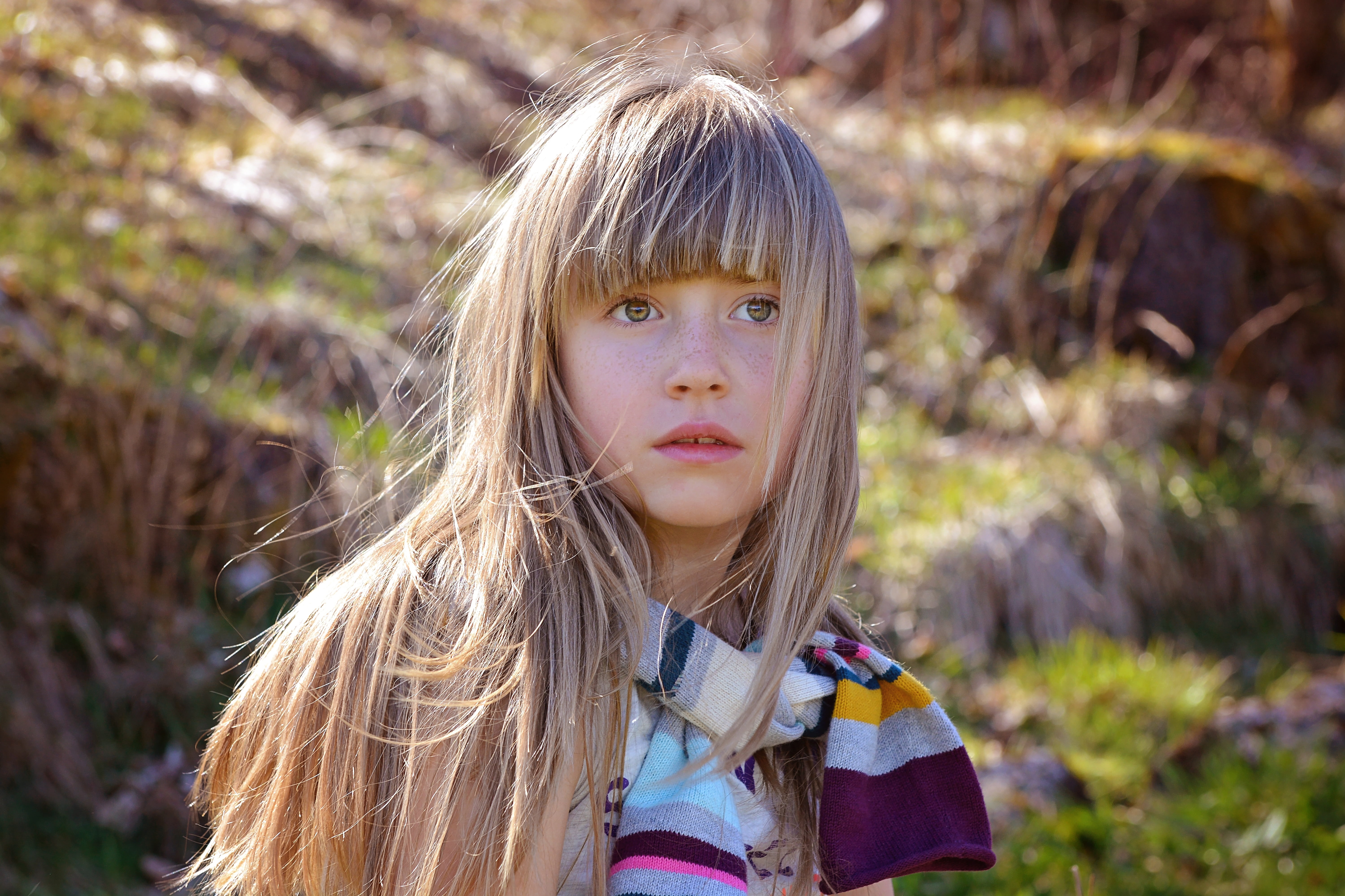 girls, looking at camera, caucasian Ethnicity, cute, portrait, headshot, blond Hair, infront, human, standing, outdoors, view, grasses, hairstyle, offspring, HD Wallpaper