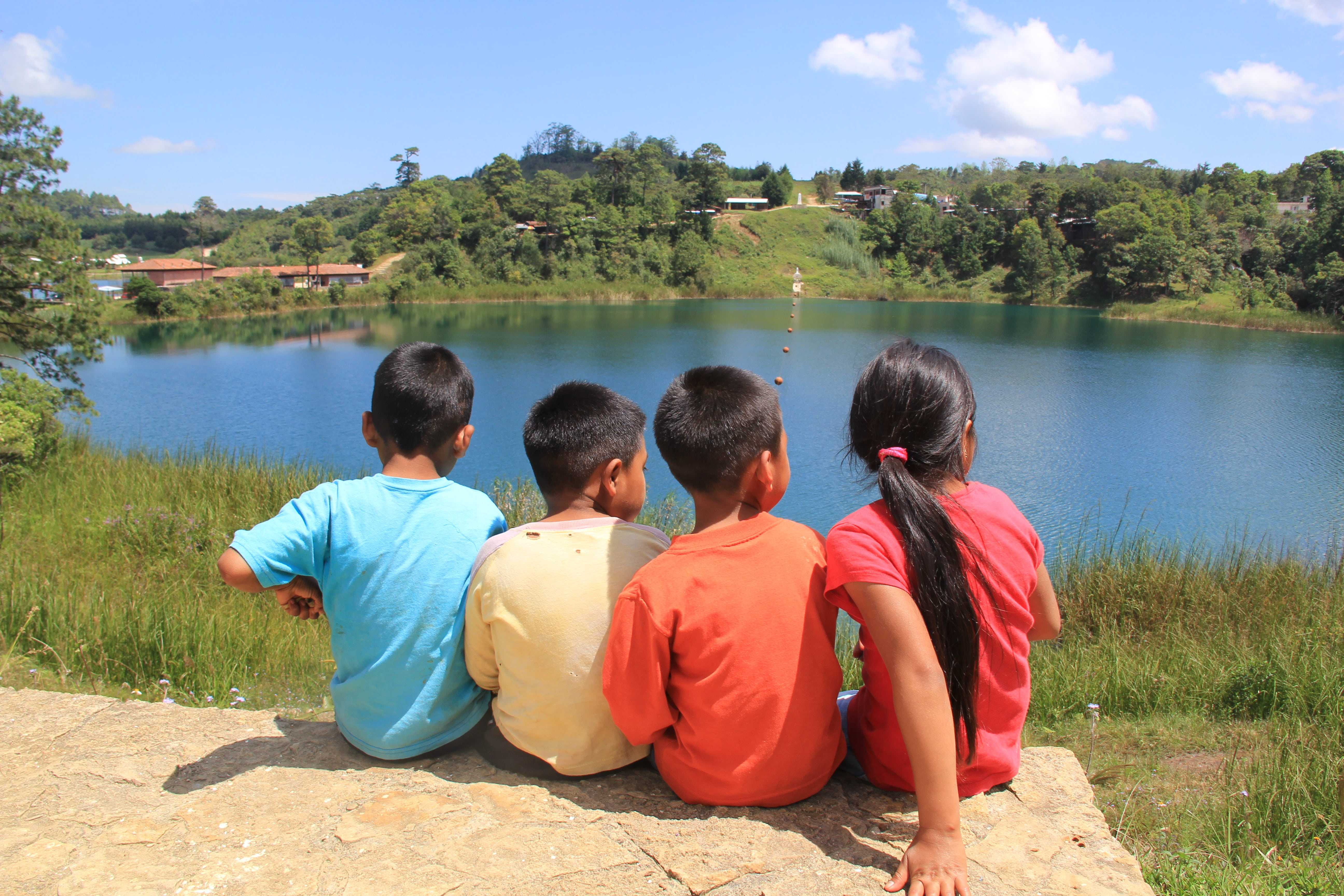 togetherness, child, girls, rock, infront, group of people, plant, boys, sitting, real people, casual clothing, mexico, childhood, guatemala, laguna, landscape, HD Wallpaper