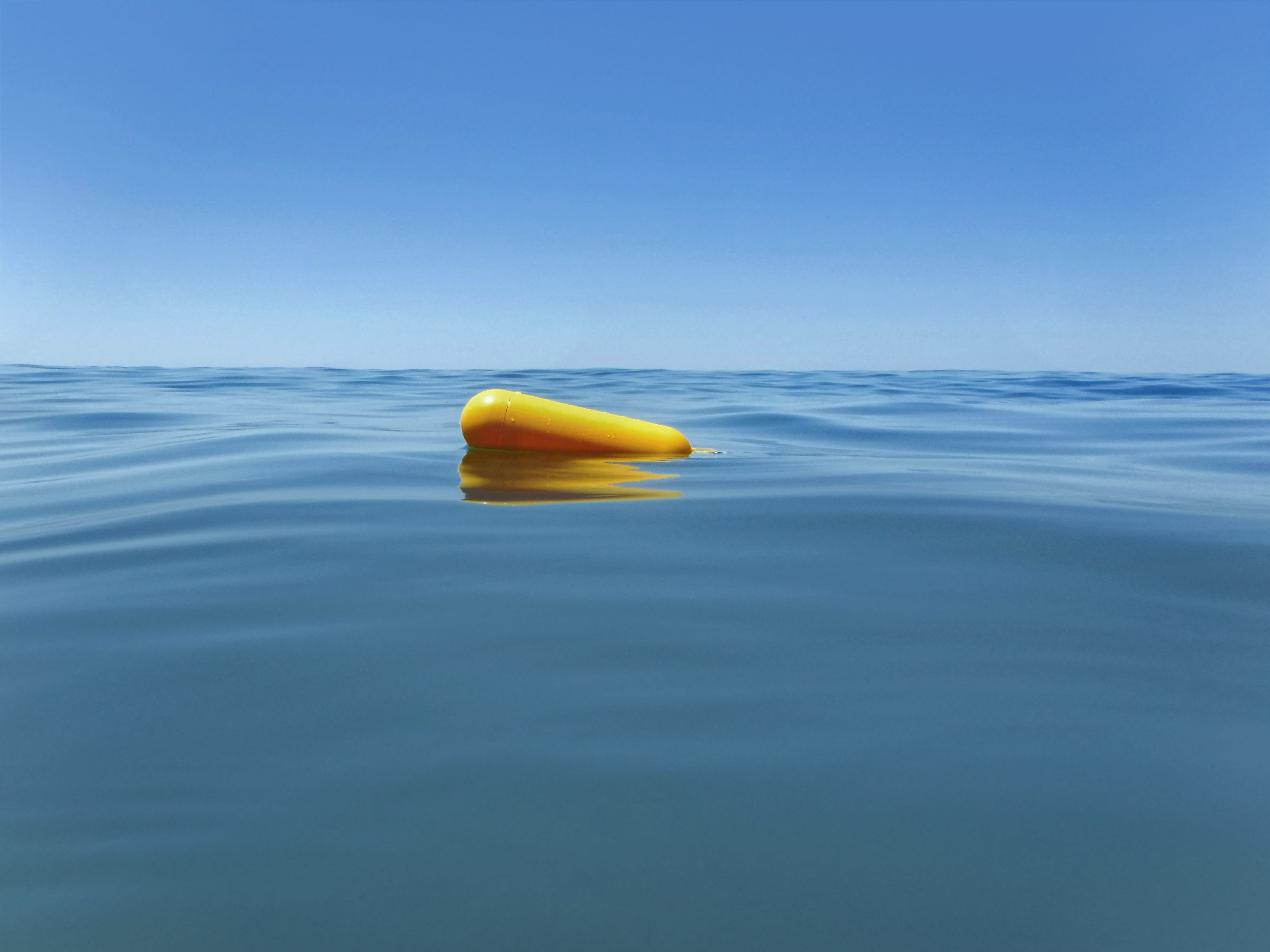 summer, tranquility, toy, calm, single object, sky, close-up, sea, clear sky, floating, buoy, 4K, holiday, beauty in nature, yellow, spain, floater, ocean, HD Wallpaper