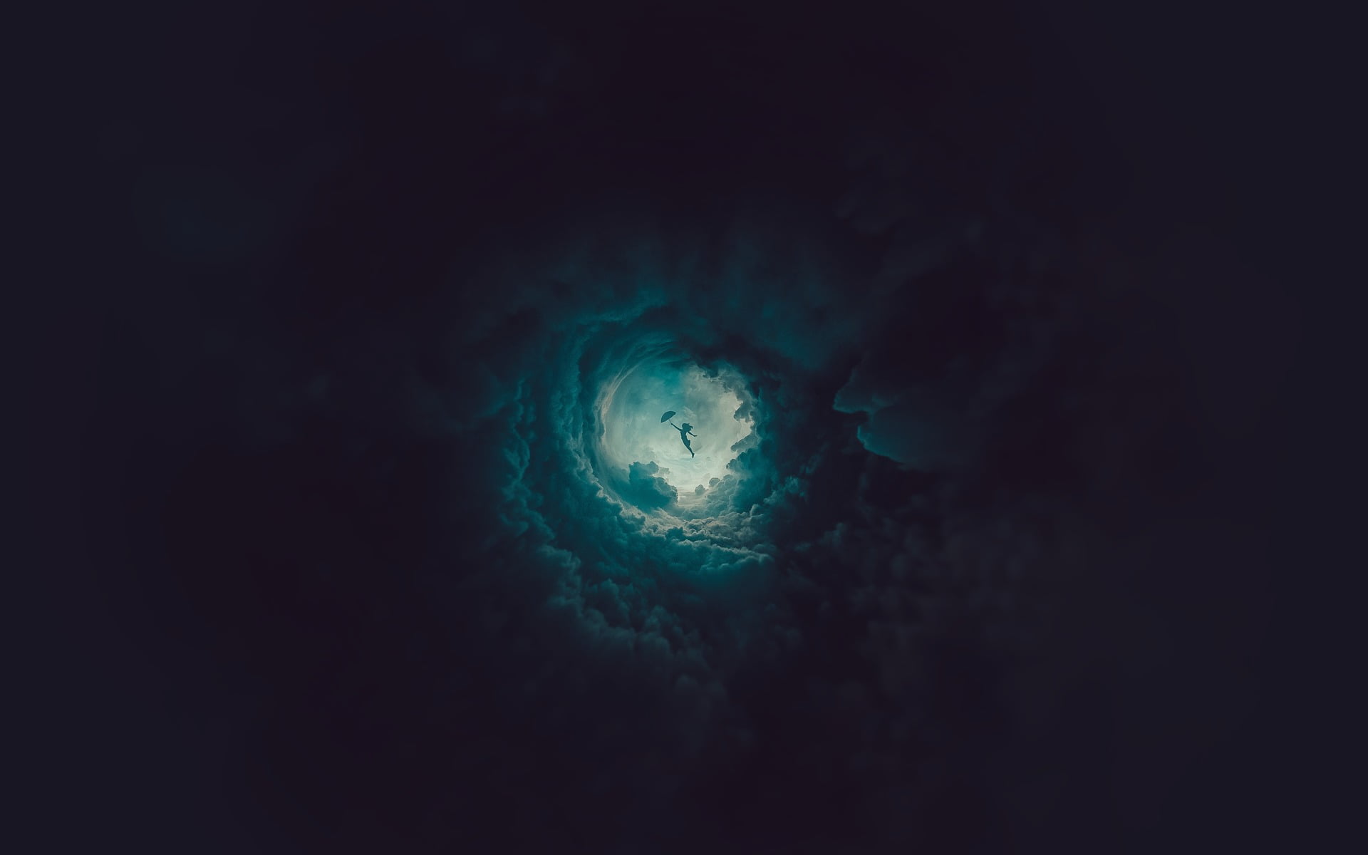 umbrella, underwater, abstract, sea, undersea, exploration, space, clouds, scenics - nature, digital art, marine, 1080P, night, tranquility, water, beauty in nature, HD Wallpaper