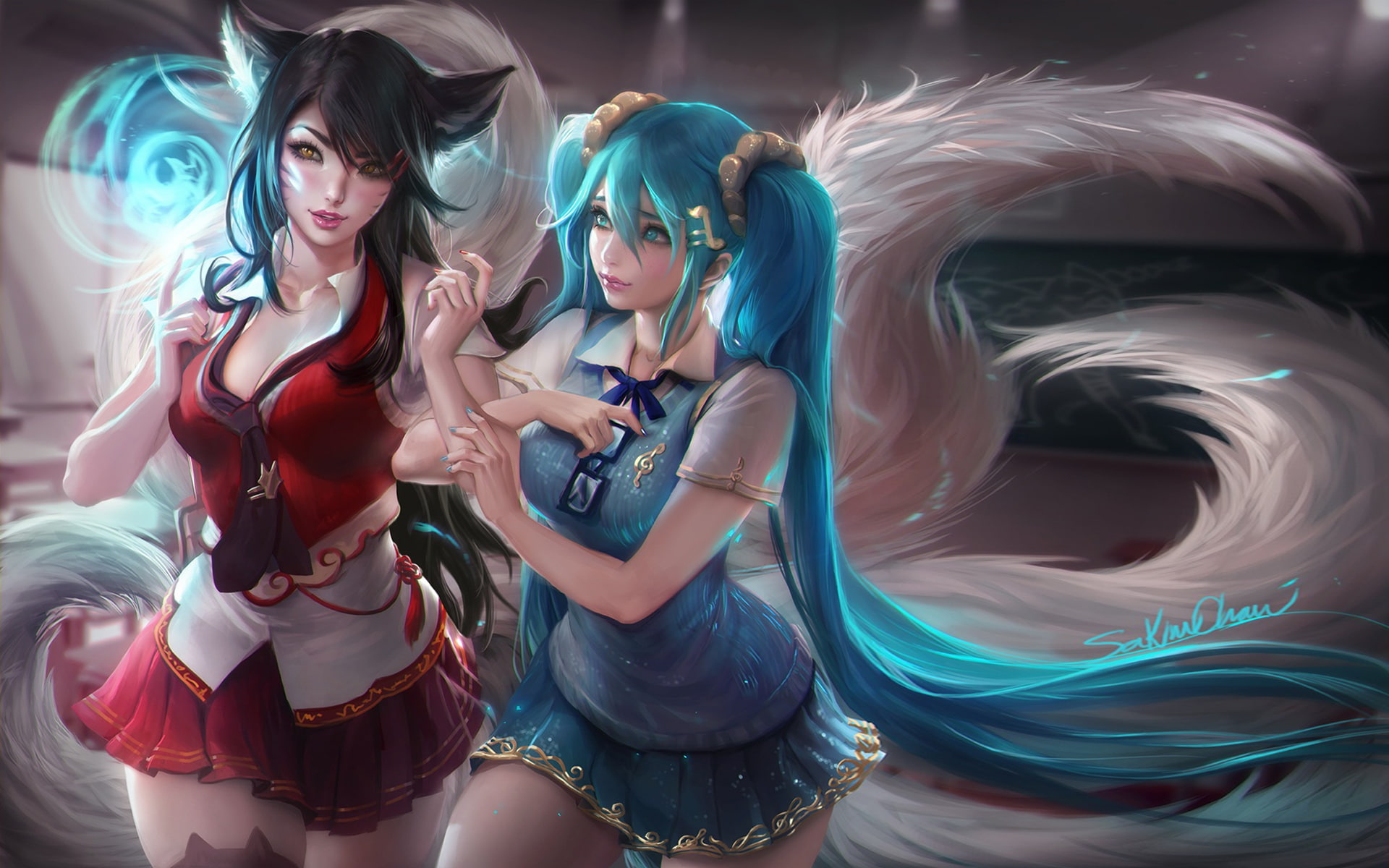 mobile, ahri, tablet, sona, hd, school, days, legends, pc, 1080P, girls, league, attractive, HD Wallpaper