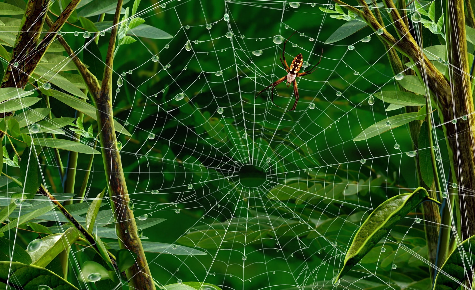 vulnerability, orb, natural pattern, plant part, Spider, web, leaf, full frame, complexity, Creative, water, close-up, beauty in nature, 1080P, day, pattern, HD Wallpaper