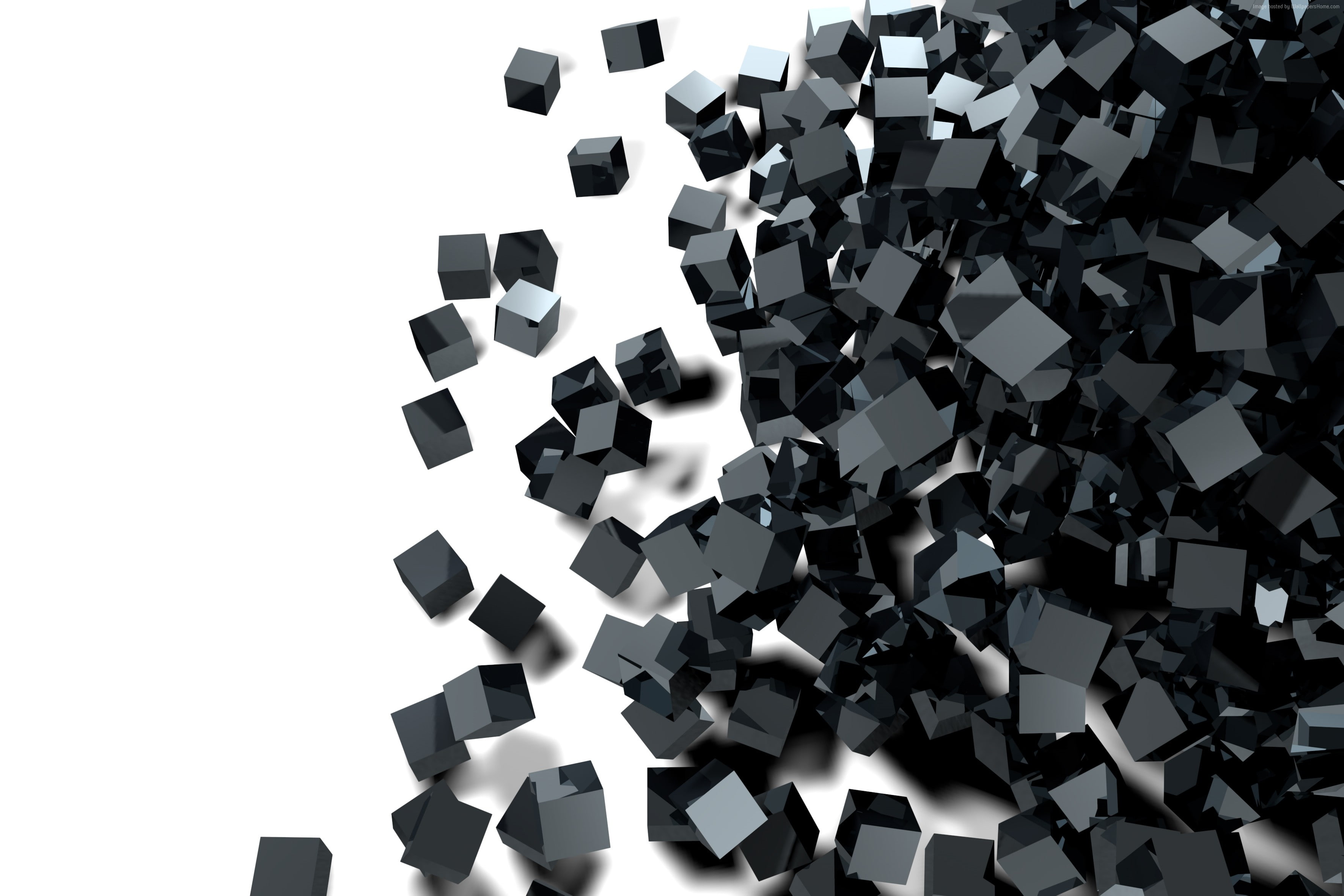 3D, 4K, glass, 2K, cube, black, HD Wallpaper