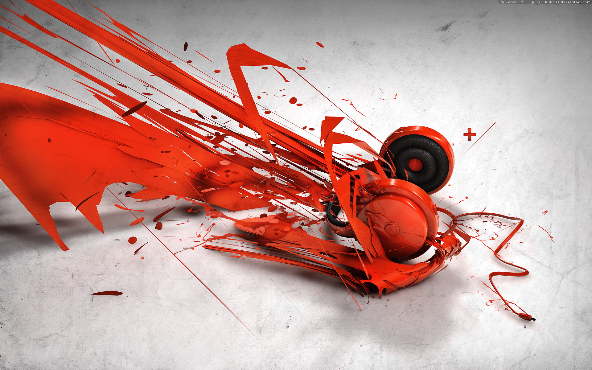 headphones, abstract, 1080P, music, HD Wallpaper