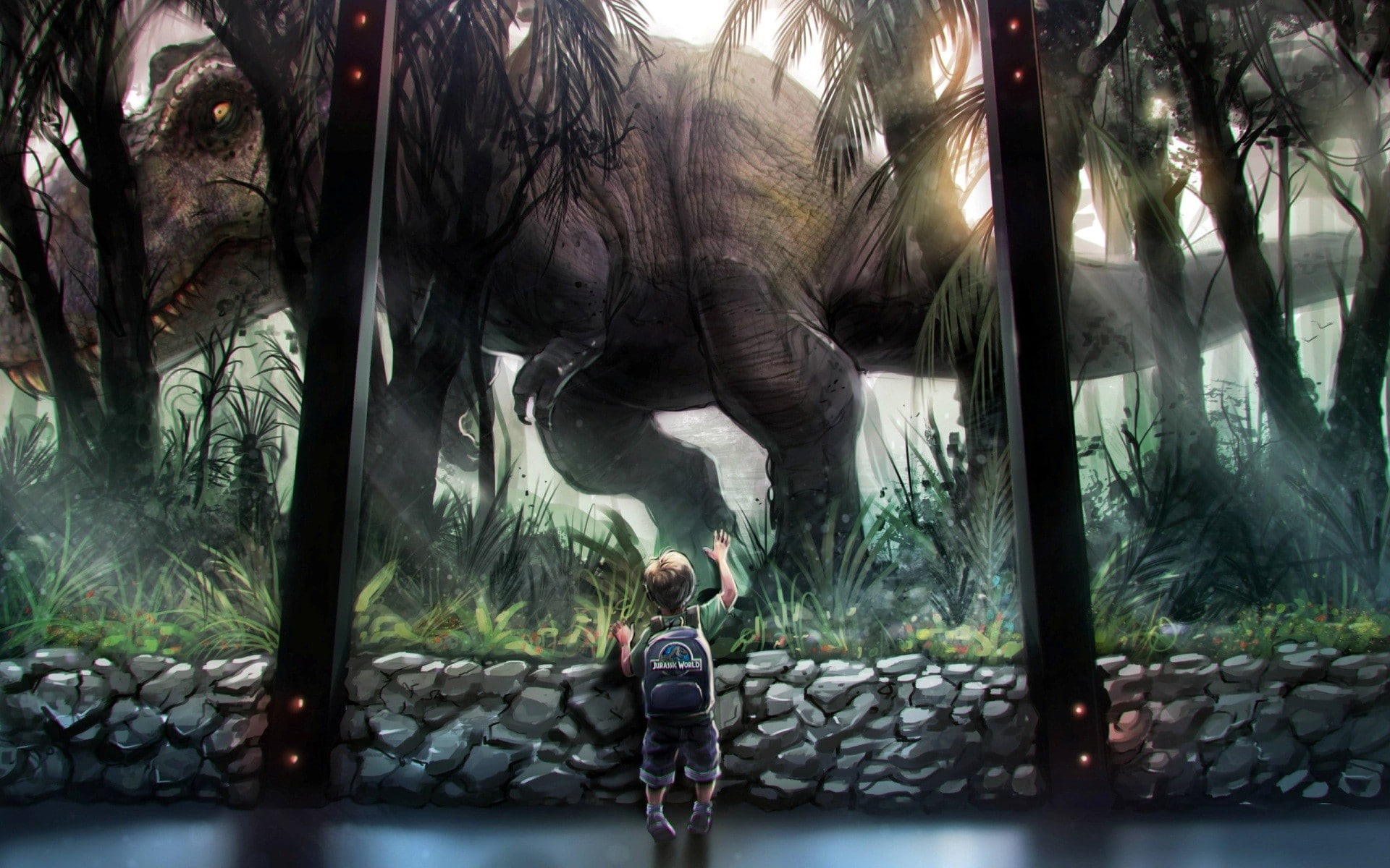Jurassic World, children, artwork, dinosaurs, fantasy art, 1080P, HD Wallpaper