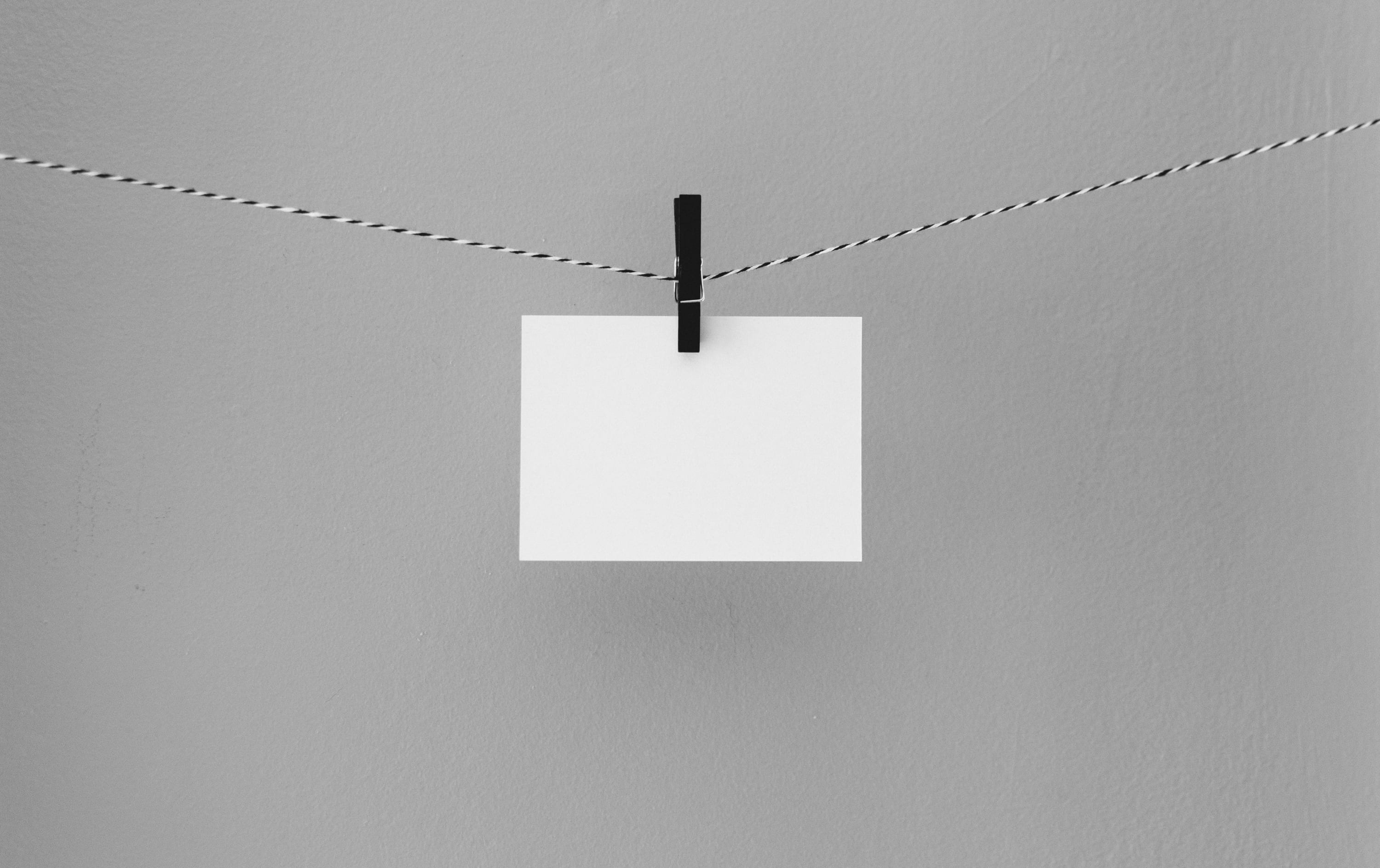 empty, wall, blank paper, sign, hanged, reminder, communication, document, copy space, clip, peg, message, white, hang, backgrounds, blank, 2K, indoors, HD Wallpaper