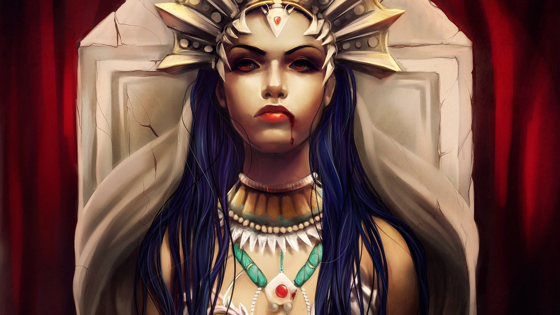 Akasha, 1080P, Blue Hair, Queen of the dead, women, HD Wallpaper