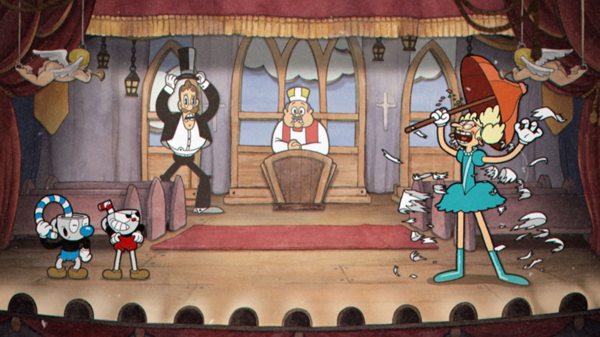 built structure, craft, Sally Stageplay, no people, in a row, creativity, representation, choice, 1080P, Mugman (Cuphead), male likeness, belief, human representation, HD Wallpaper