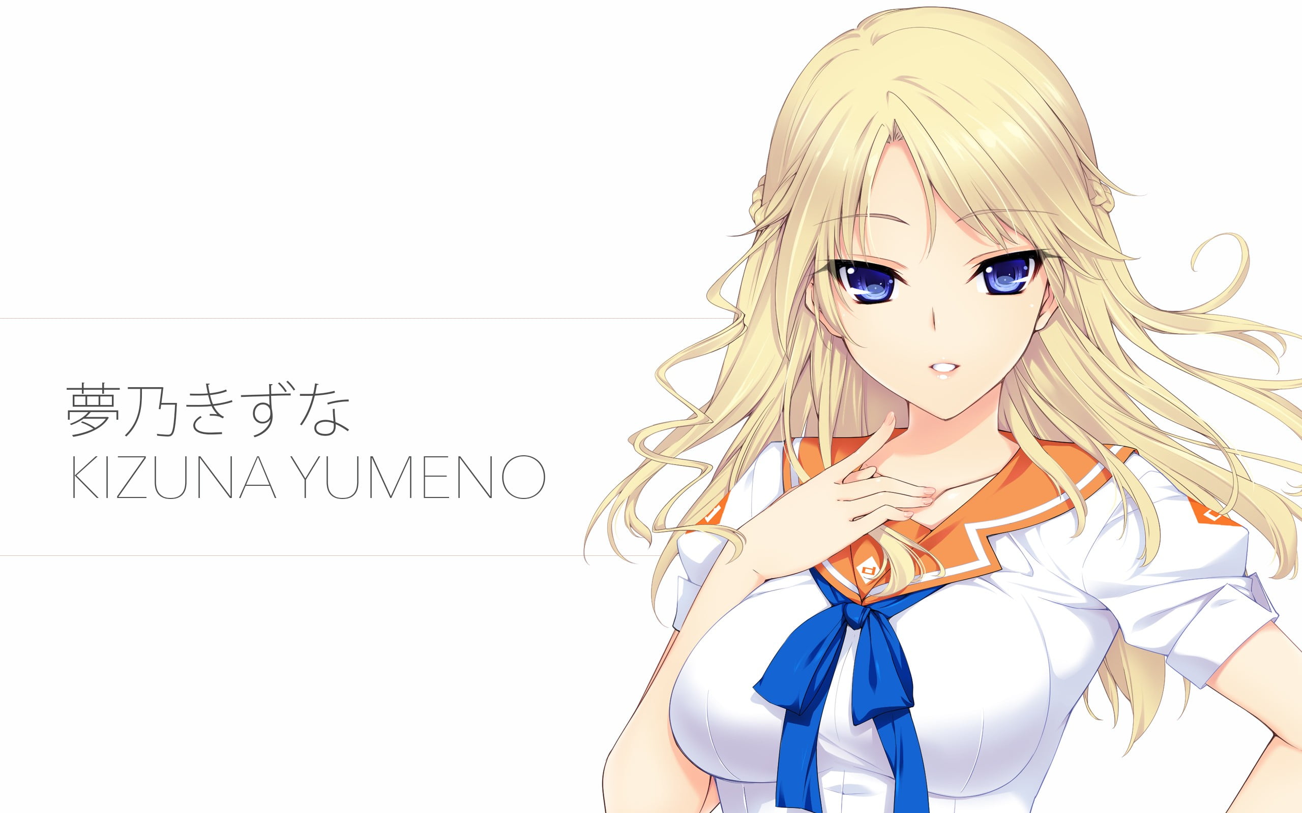 beautiful woman, white background, fashion, 2K, blonde, indoors, studio shot, Culture Japan, Kizuna Yumeno, anime girls, copy space, front view, art and craft, HD Wallpaper
