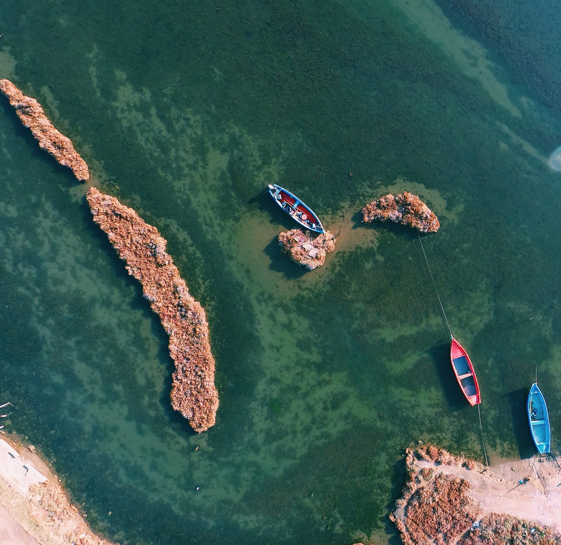 720P, day, small boat, assorted, boats, mode of transportation, canoes, high angle view, scenics - nature, blue boat, aerial view, land, transportation, HD Wallpaper