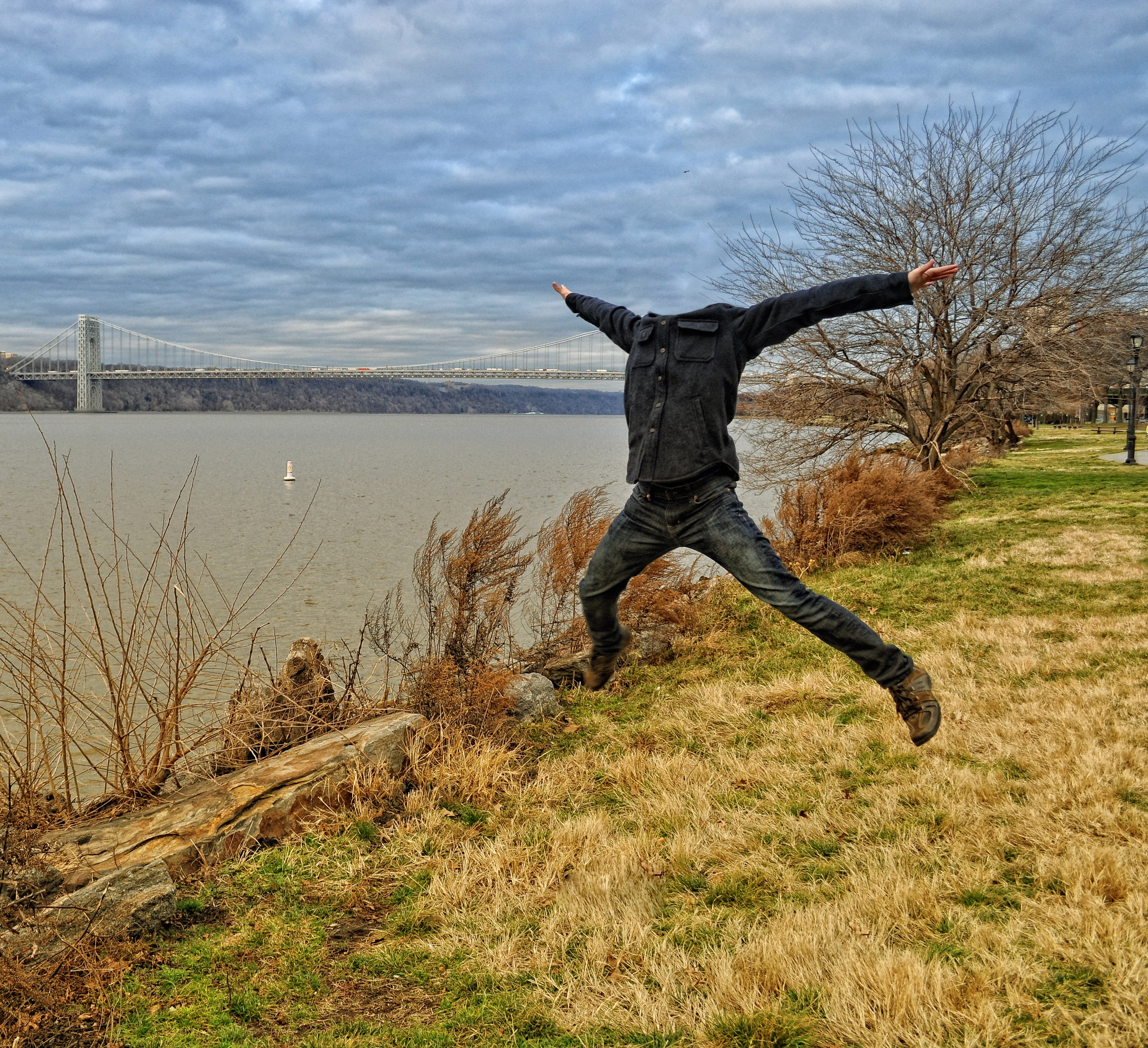man, scenics - nature, day, fresh, happiness, sport, fly, jump, happy, bridge, plant, exercising, grass, beauty in nature, person, fall, male, landscape, HD Wallpaper