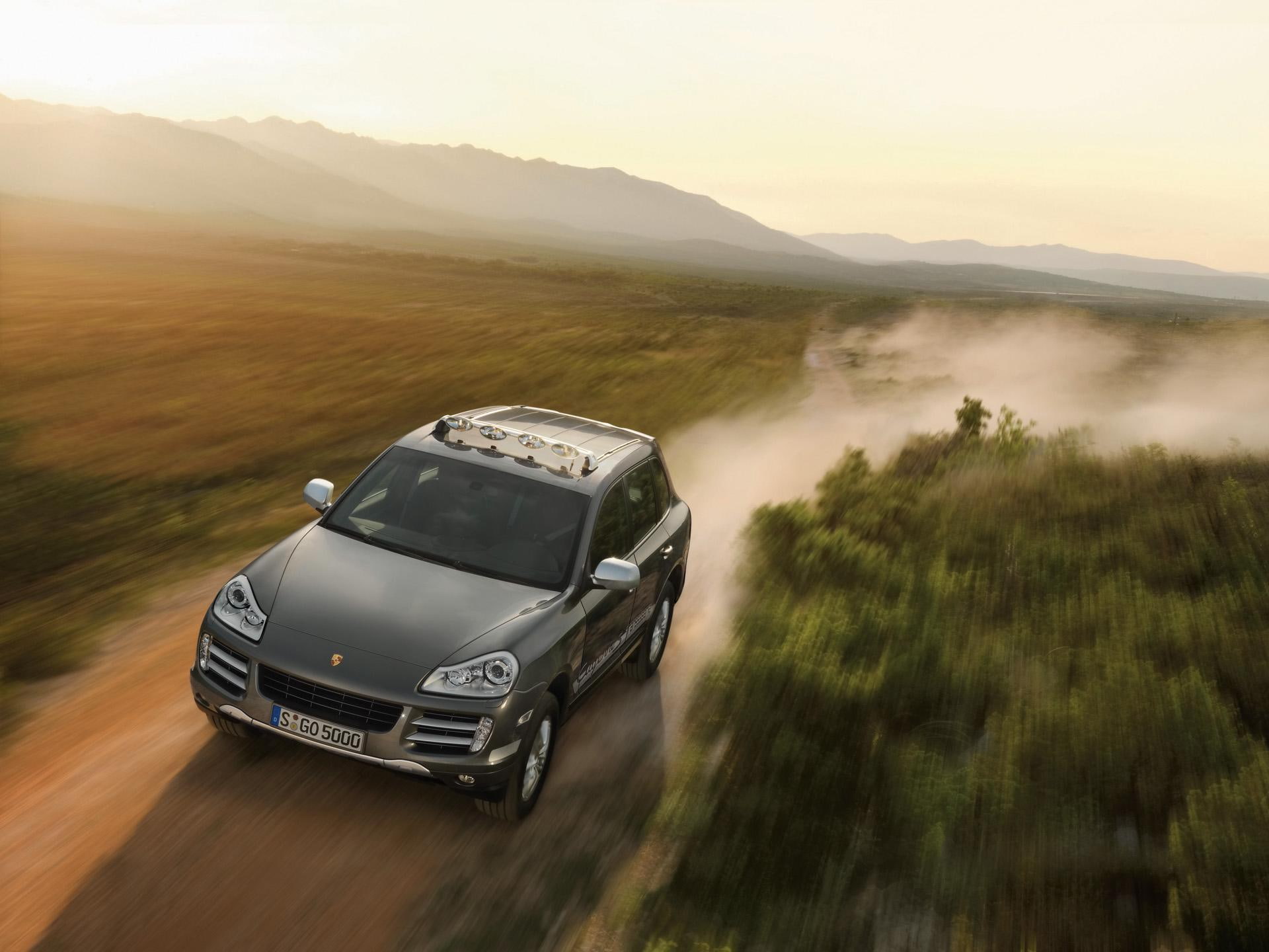 2009, cayenne, black, cars, fast, field, speed, porsche, s, shine, design, transsyberia, 1080P, top, trail, road, HD Wallpaper