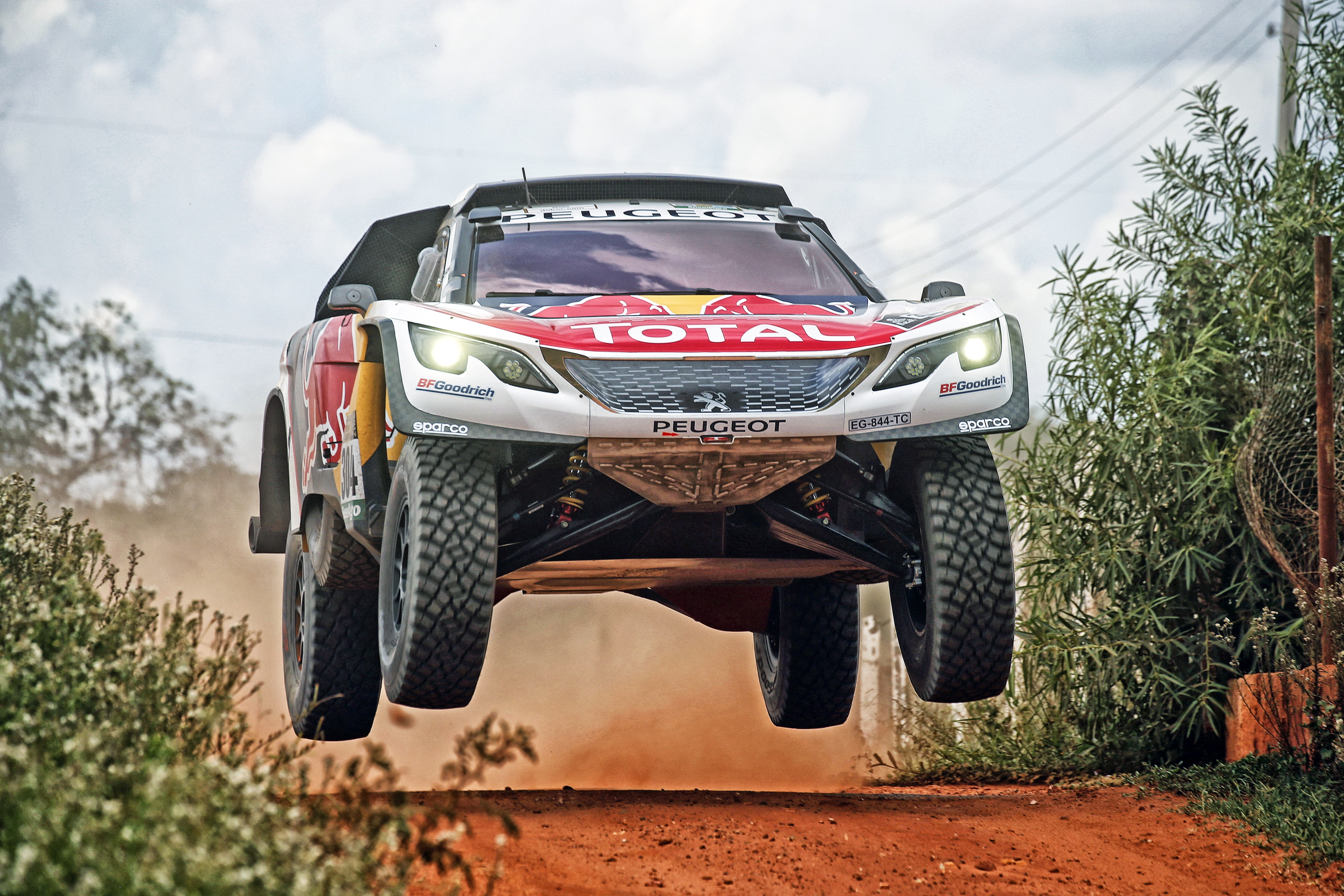 Peugeot, Auto, Speed, Peugeot 3008 DKR, 3008, Dakar, The front, Lights, Race, SUV, Red Bull, DKR, Rally, Sport, 4K, Machine, HD Wallpaper