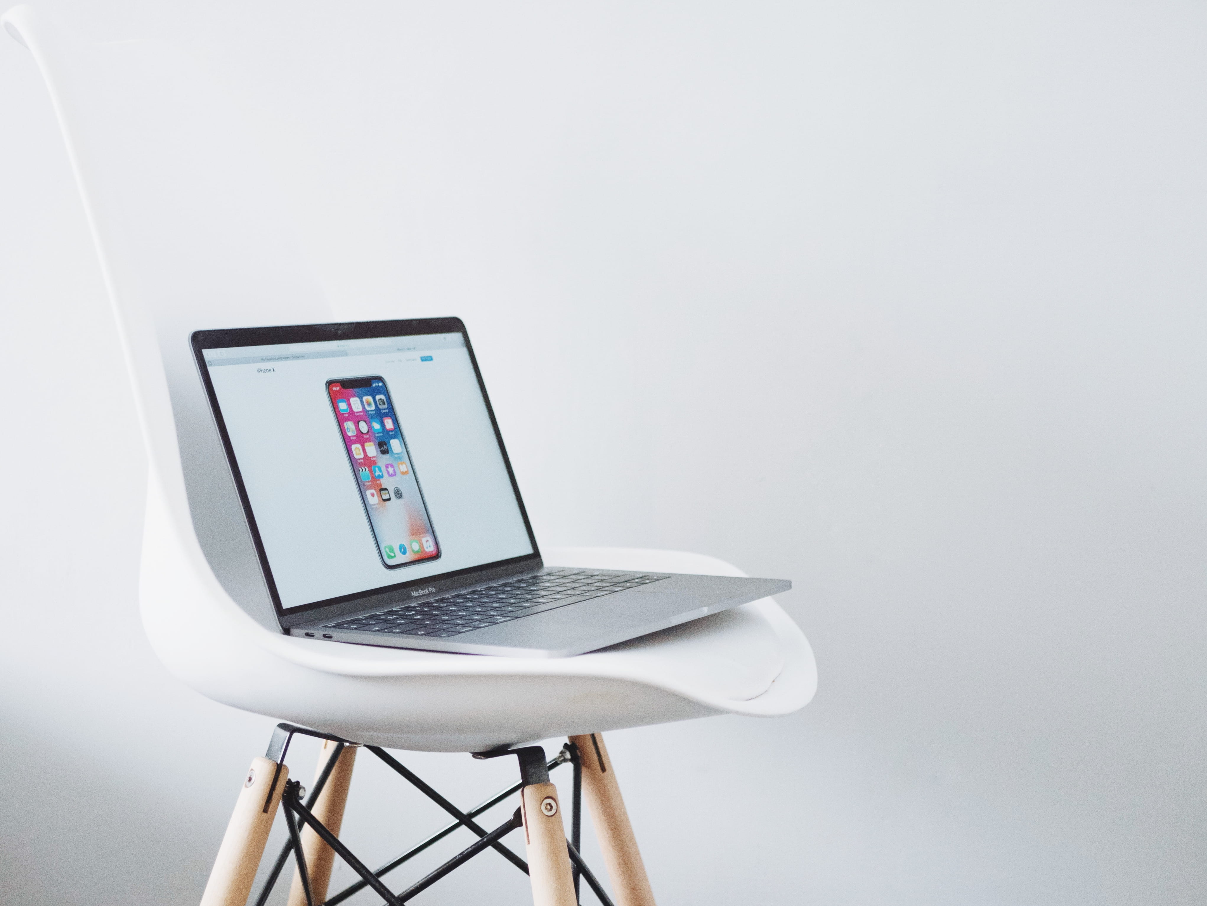 still life, x, furniture, technology, white, turned, display, gray, wireless technology, office, chair, portable information device, macbook, indoors, copy space, HD Wallpaper