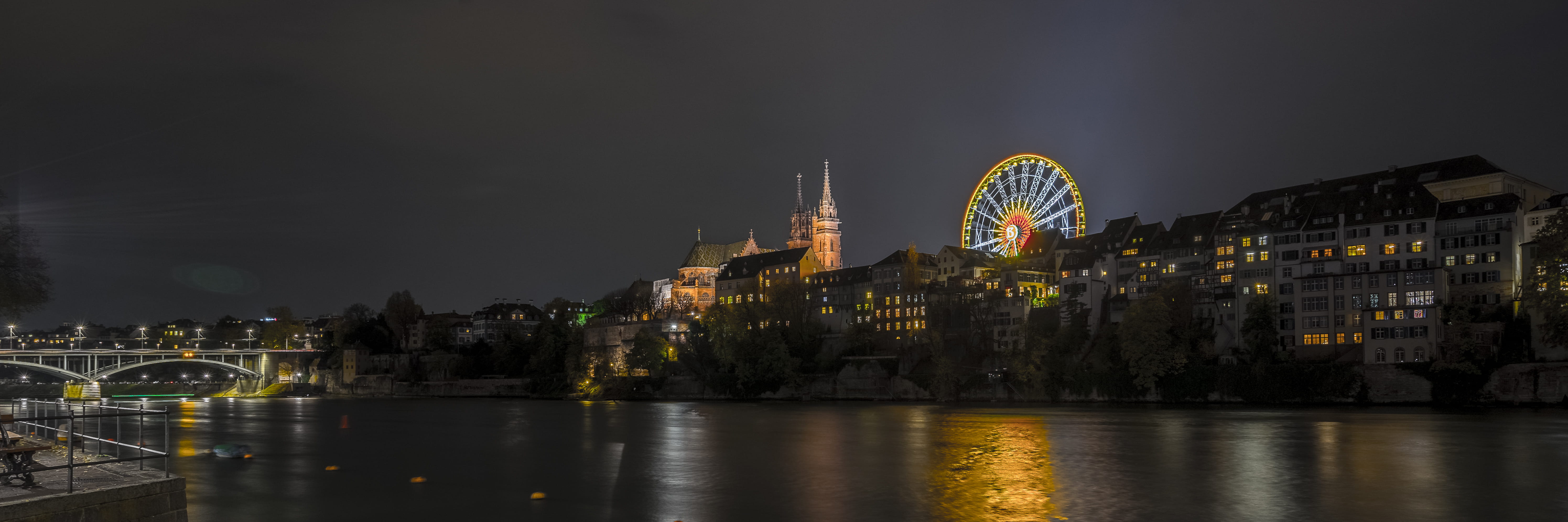 ferris wheel, nature, travel, tourism, city, sky, building exterior, no people, built structure, fair, church, panorama, architecture, illuminated, basel, HD Wallpaper