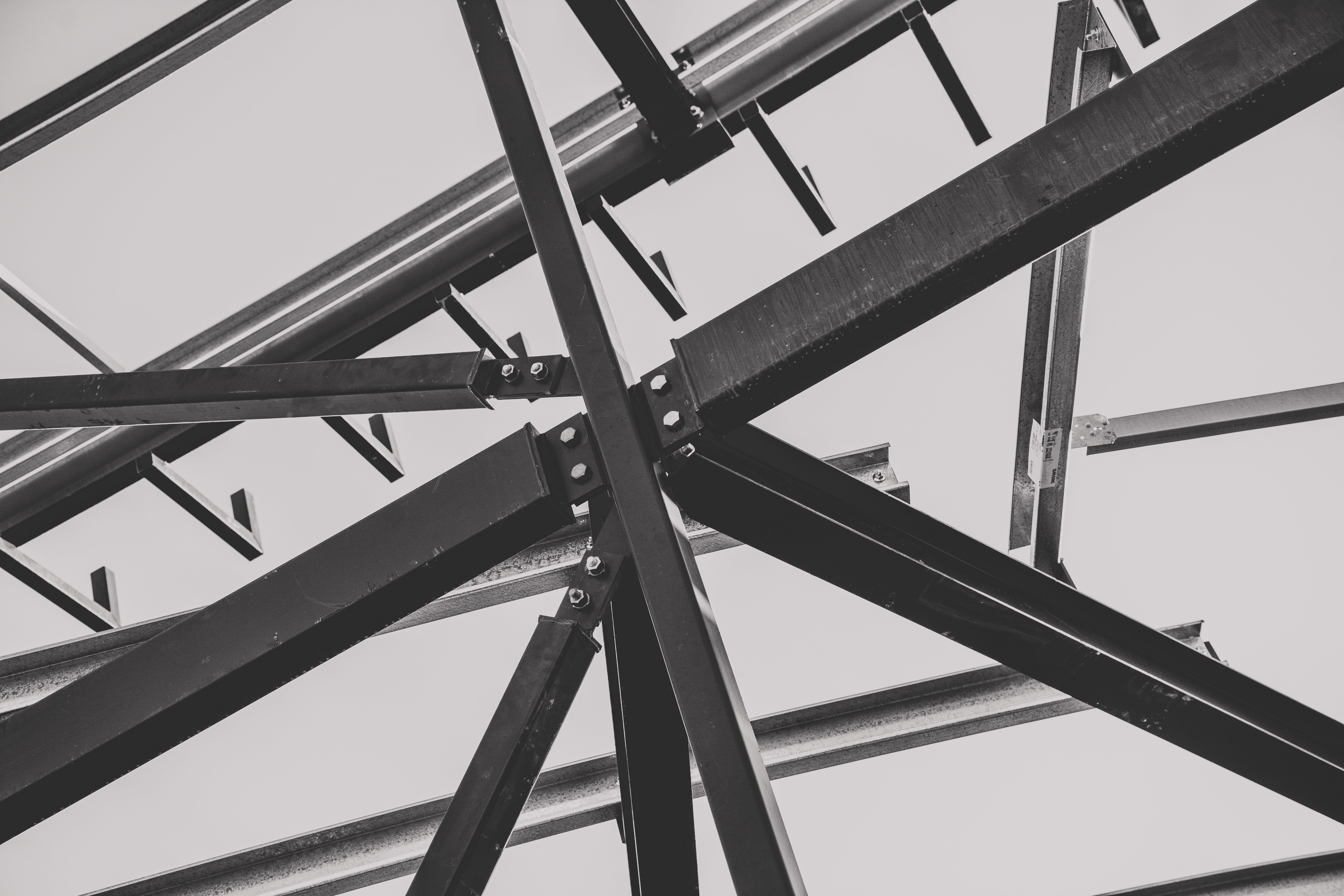 pattern, trade, power supply, frame, build, no people, construction, architecture, directly below, low angle view, sky, engineer, bolts, black, built structure, HD Wallpaper