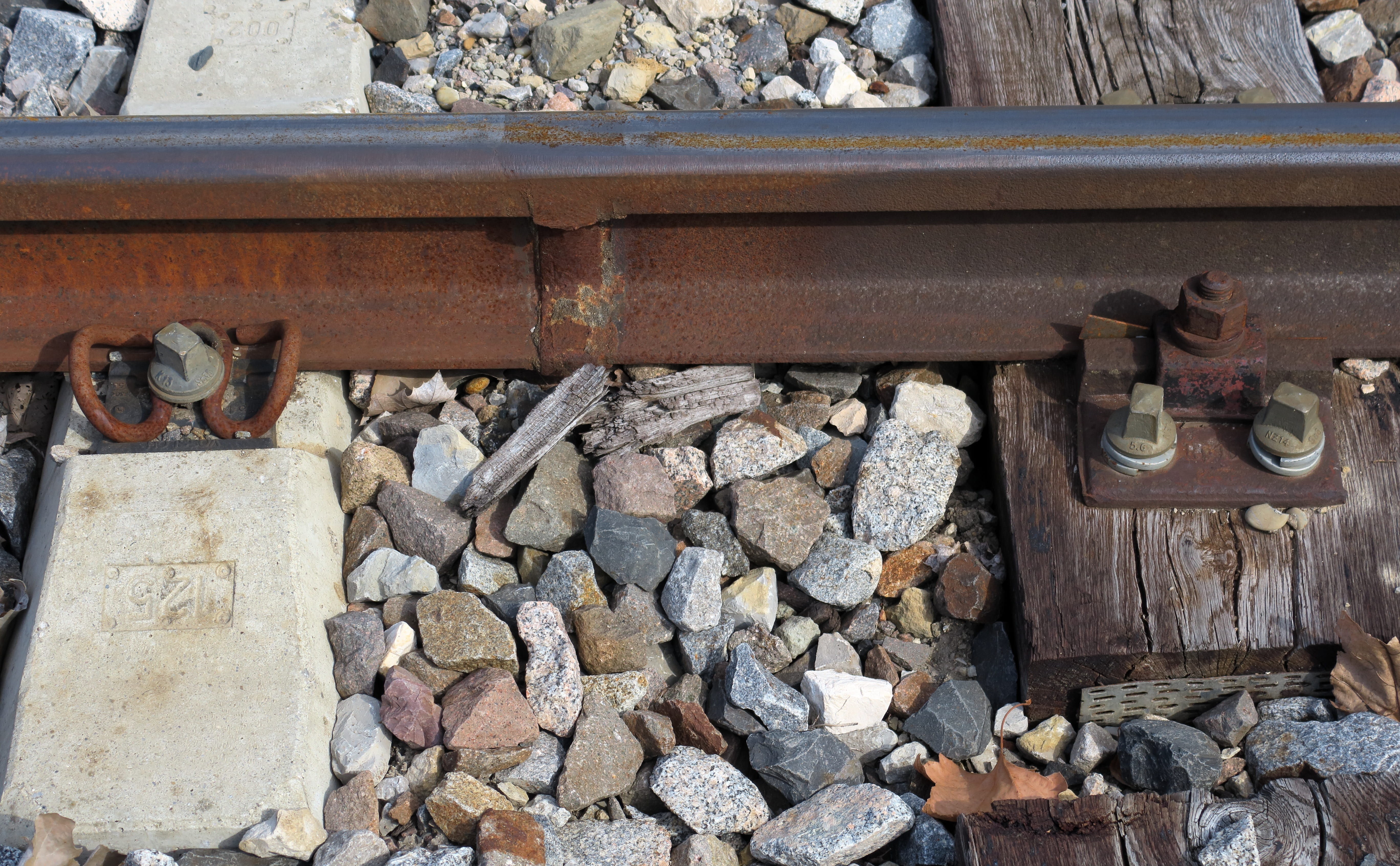 rock, gravel bed, metal, track, 5K, stone wall, built structure, concrete sleeper, old, rusty, low angle view, railway sleeper, wood - material, old and new, HD Wallpaper