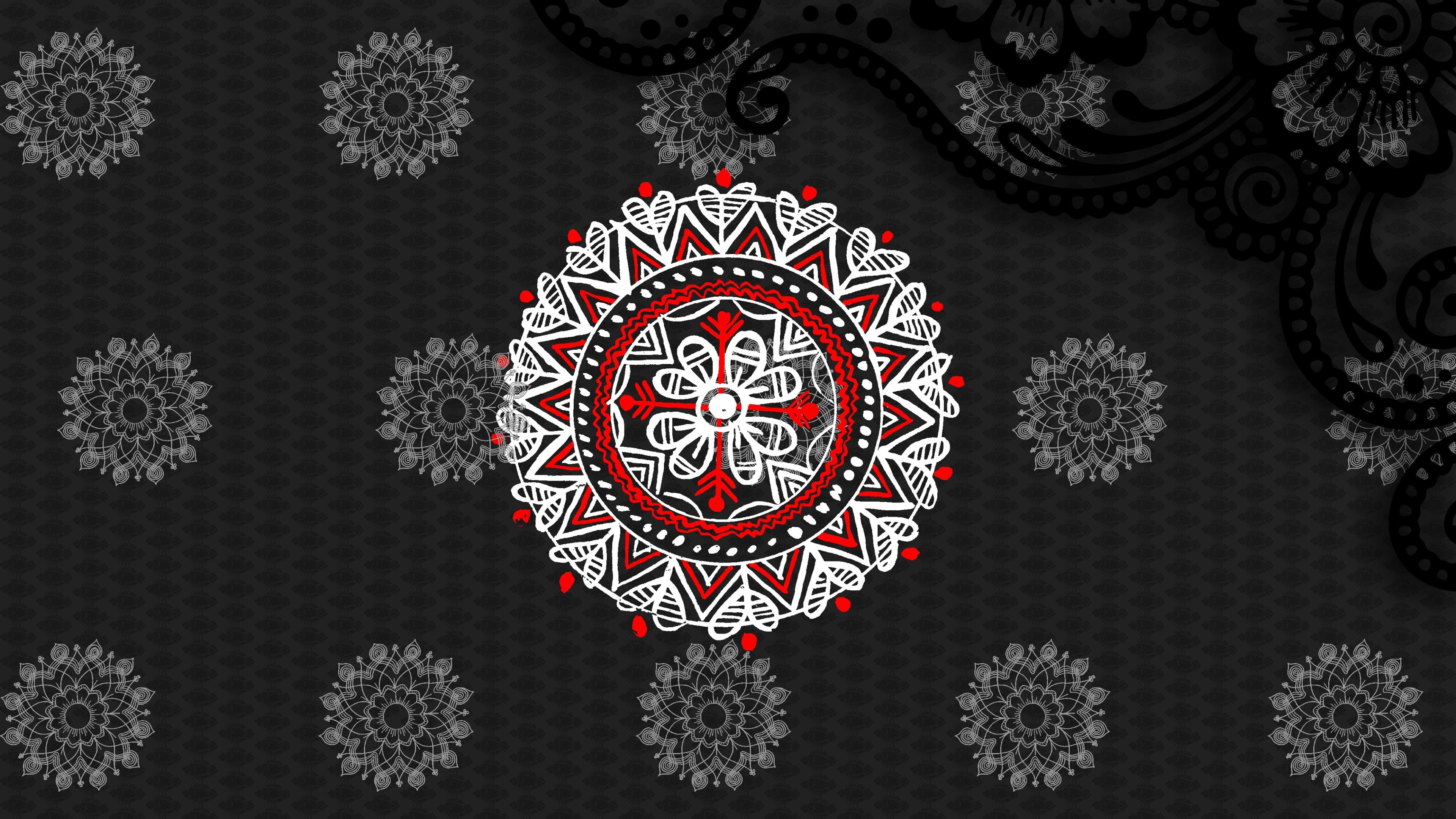 intricacy, craft, black background, repetition, design, 4K, decoration, pattern, indoors, holiday 4k  hd, close-up, ornate, floral pattern, studio shot, HD Wallpaper