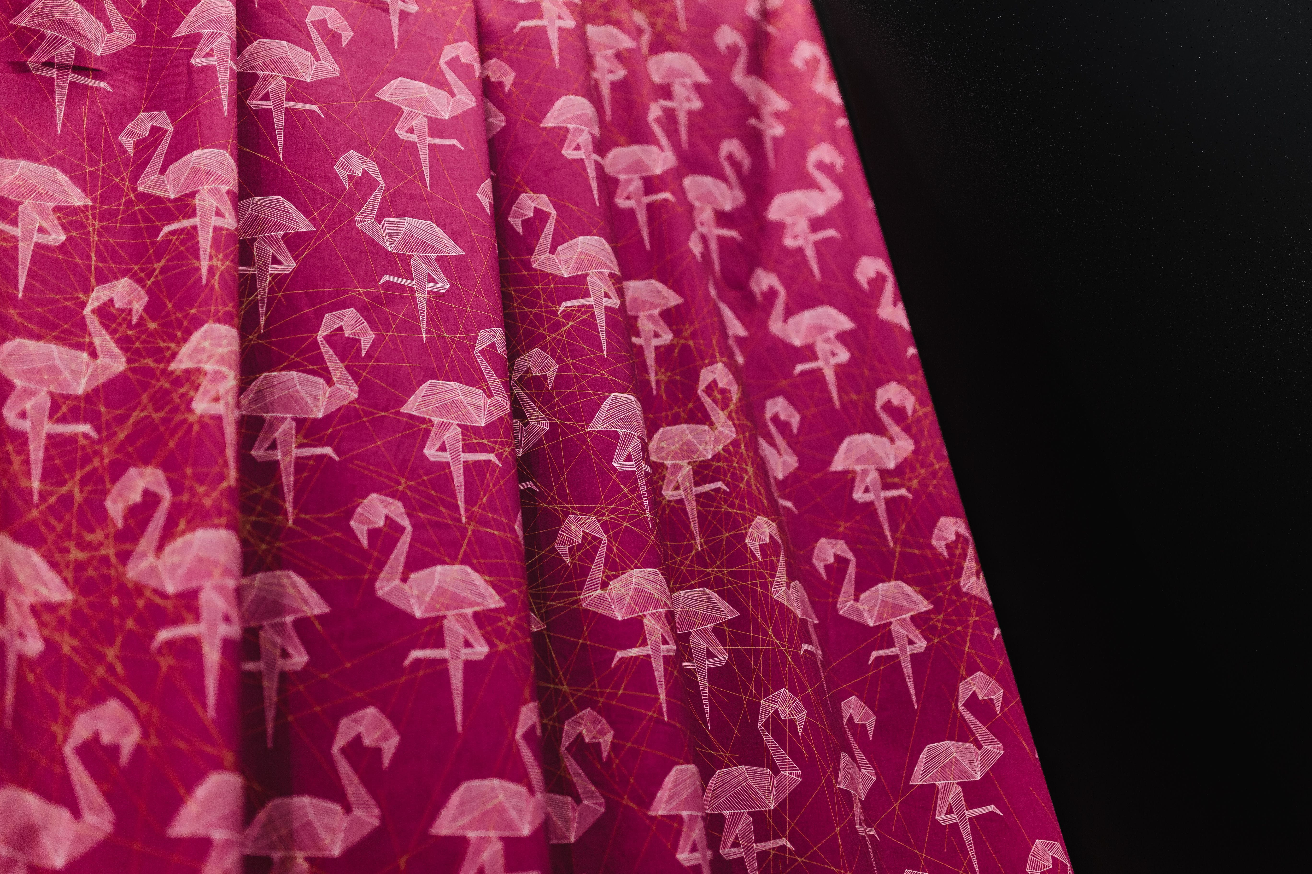 close-up, fashion, event, cultures, 5K, material, pink, indoors, floral pattern, hanging, pink color, silk, still life, Pink Flamingo, no people, pattern, HD Wallpaper