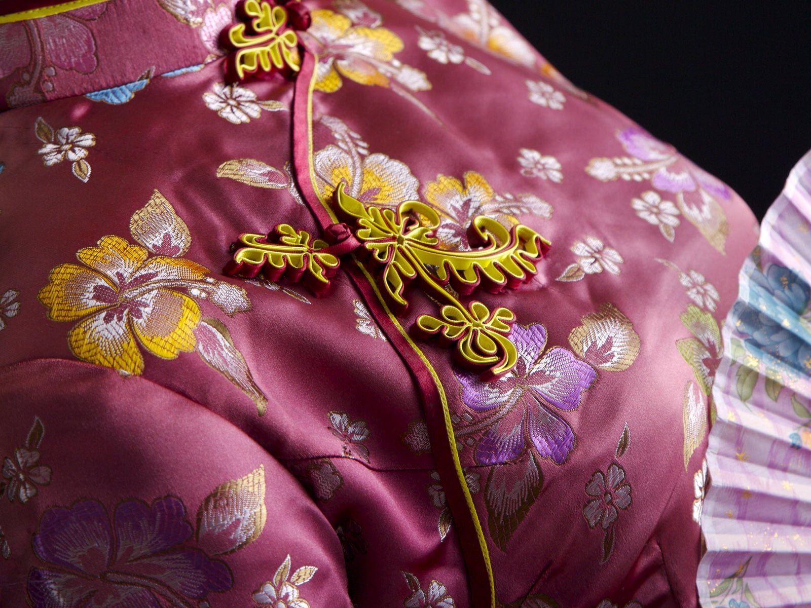 cultures, fan, top, floral pattern, high angle view, pattern, pink color, indoors, textile, floral, silk, maroon, still life, fashion, close-up, clothing, HD Wallpaper