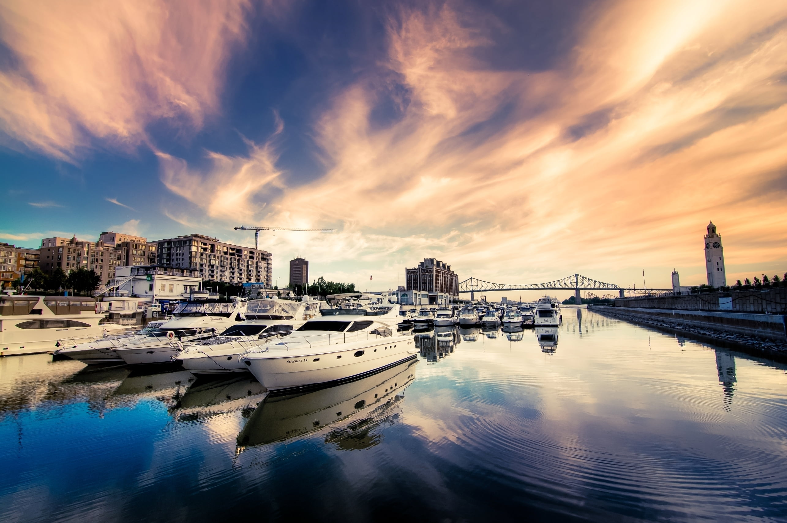 2K, downtown District, urban Scene, tower, scenics, coastline, boat, sunset, twilight, night, transportation, dusk, lot, building Exterior, reflection, HD Wallpaper