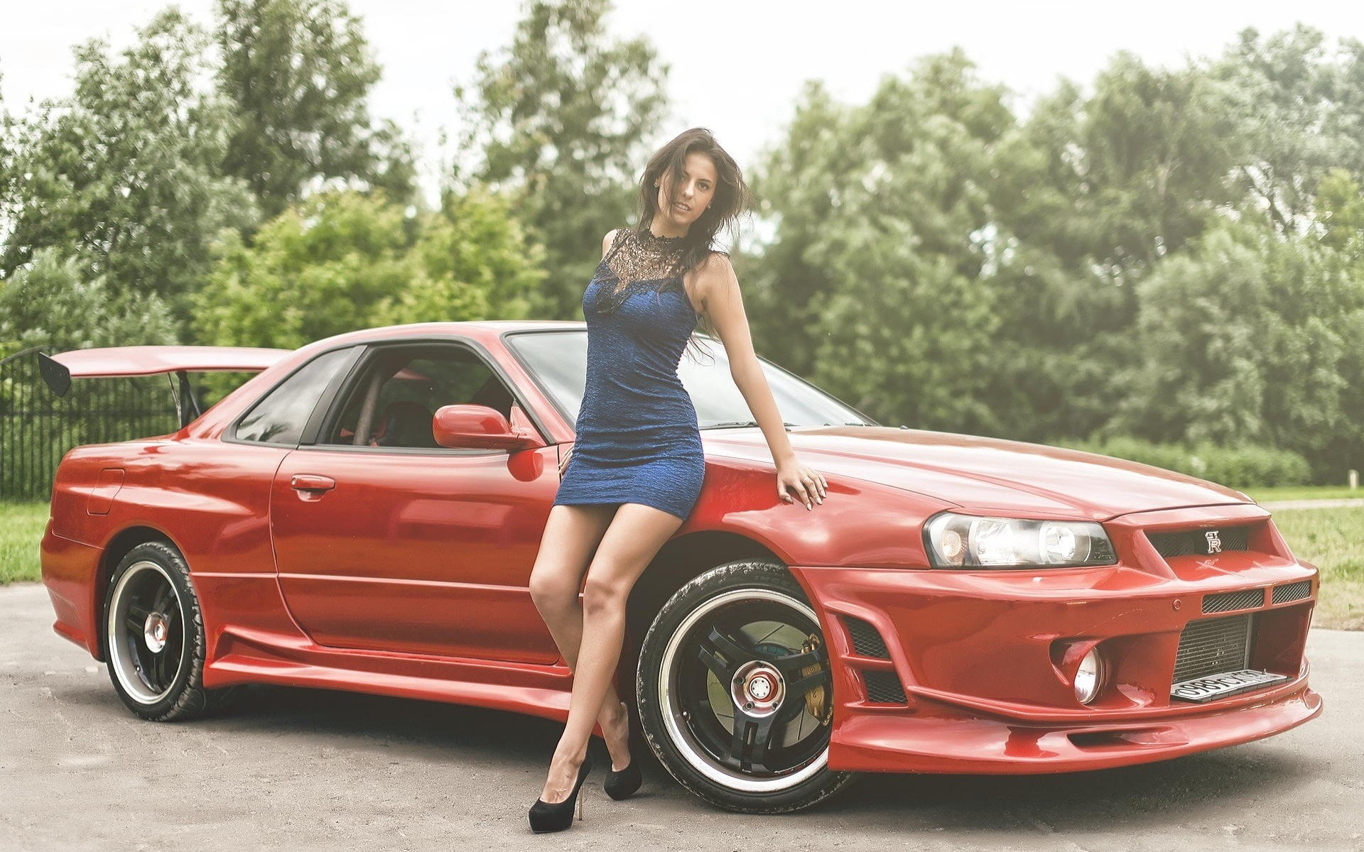 red, leisure activity, fashion, young adult, beauty girl image 1920x1200, mode of transportation, 1080P, beautiful woman, outdoors, motor vehicle, land vehicle, HD Wallpaper