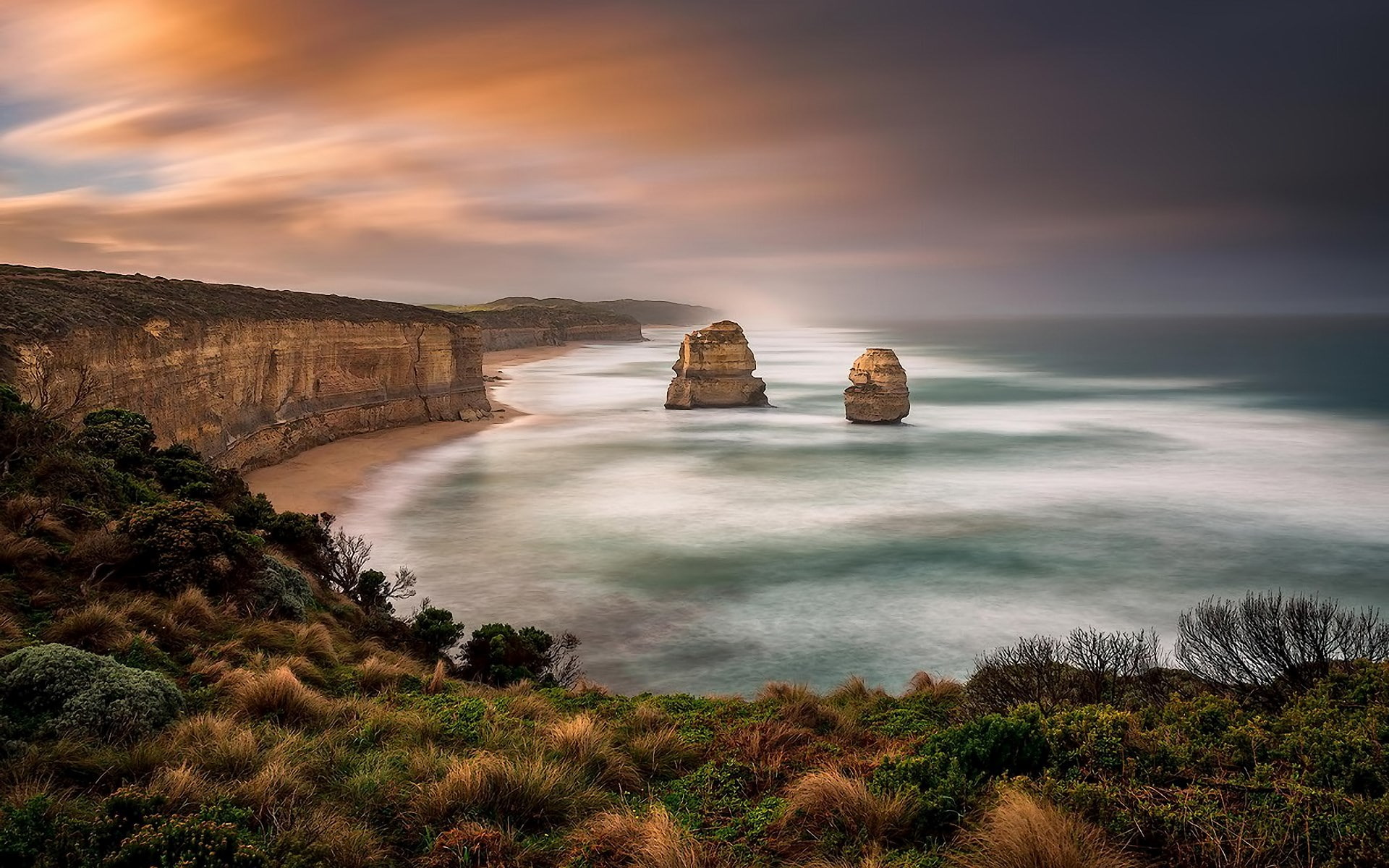 rock, tranquility, sea, water, solid, blurred motion, scenics - nature, no people, land, beauty in nature, nature, long exposure, cloud - sky, rock formation, HD Wallpaper