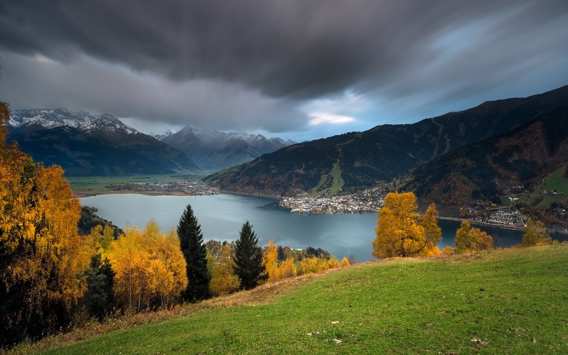 sky, tree, tranquil scene, scenics - nature, autumn collection, non-urban scene, nature, no people, cloud - sky, mountain range, land, plant, autumn, outdoors, HD Wallpaper