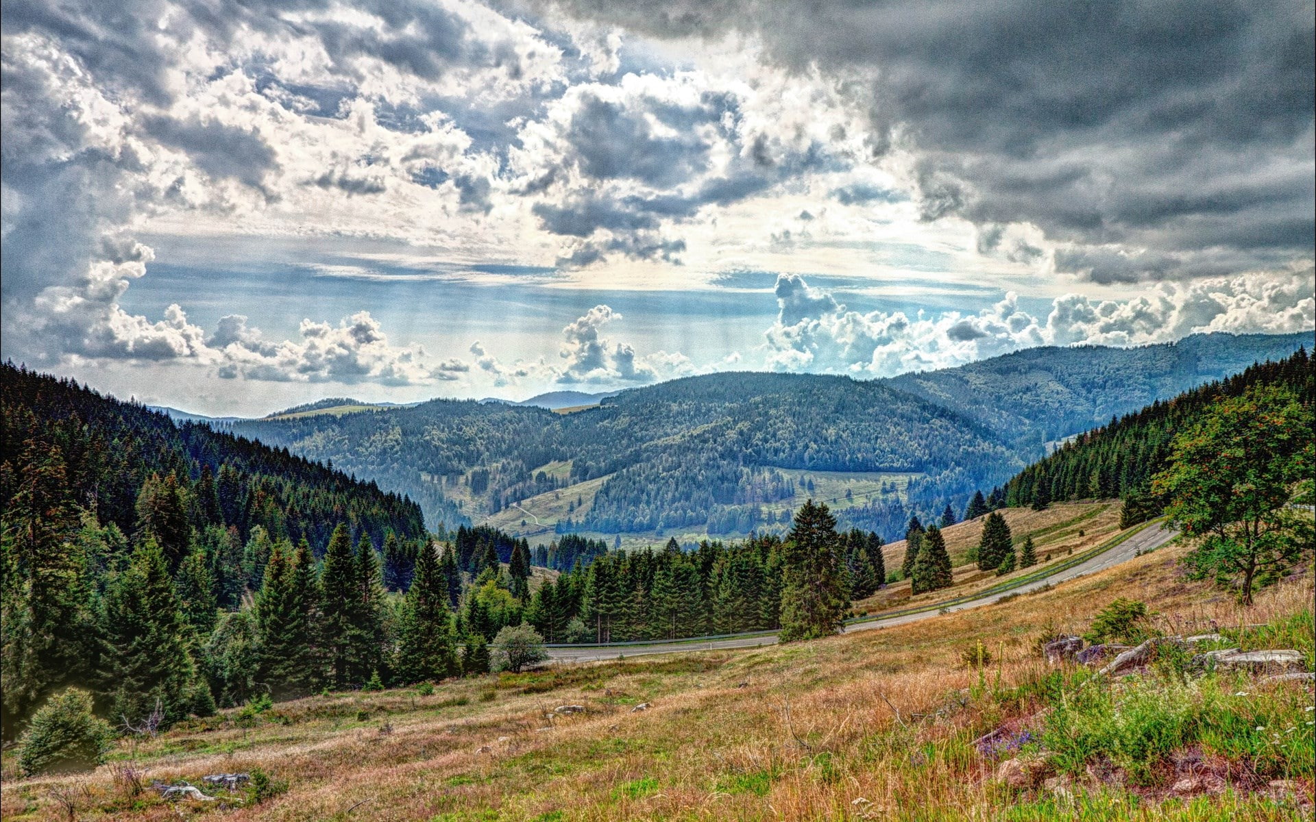scenics - nature, cloud - sky, non-urban scene, mountain, 1080P, environment, mountain range, land, tree, idyllic, forest, sky, nature, tranquil scene, HD Wallpaper