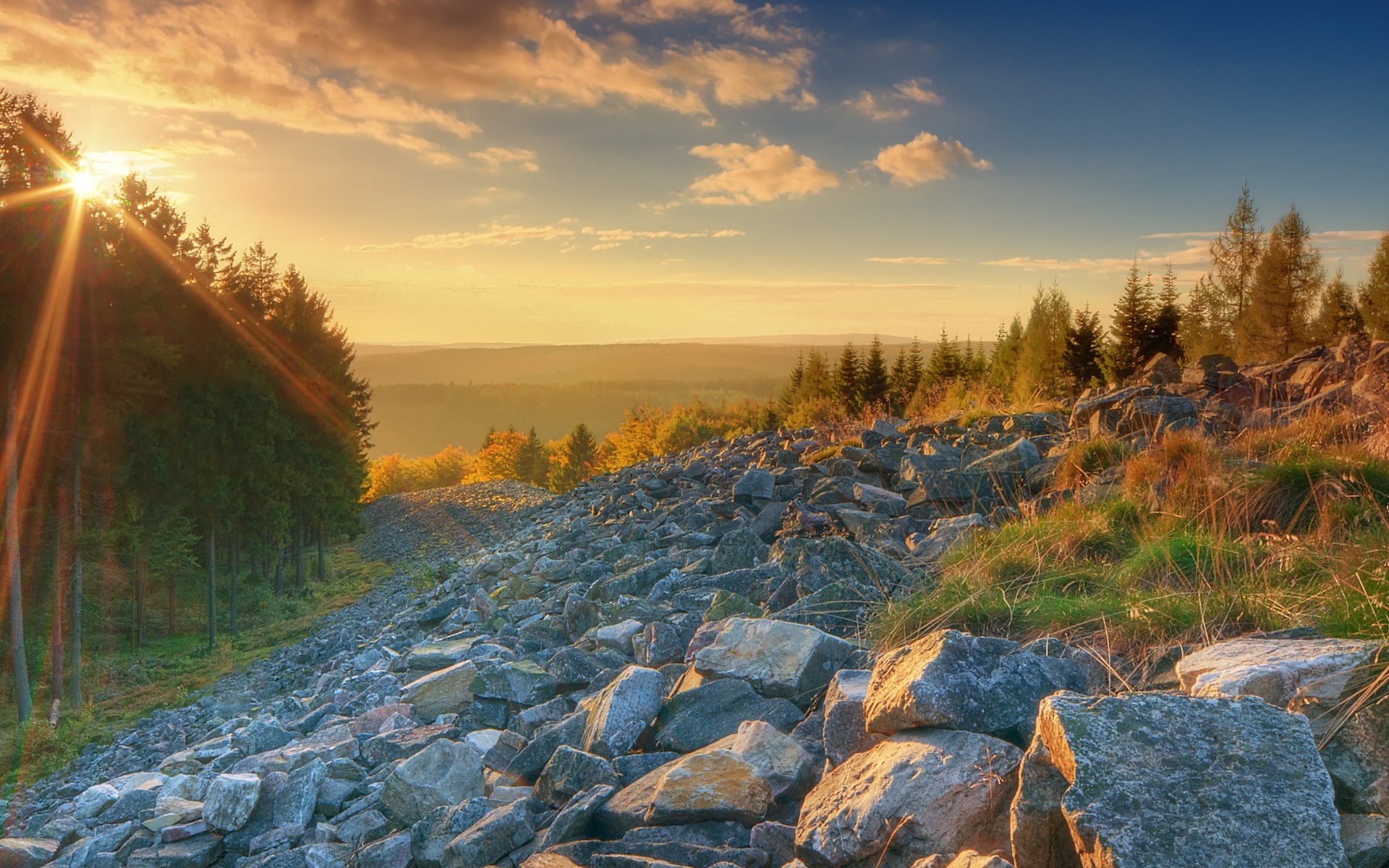rock, outdoors, non-urban scene, sunlight, scenics - nature, sky, rock - object, sun, tranquil scene, beautiful nature  desktop  1920x1200, plant, no people, HD Wallpaper