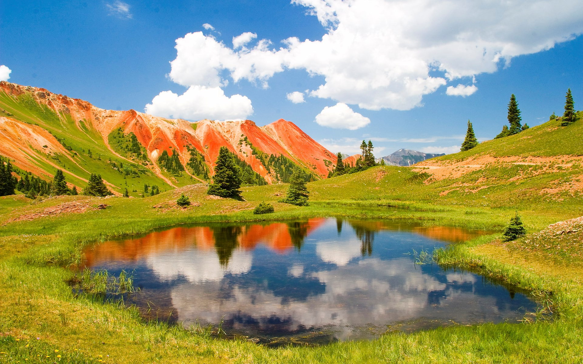 day, non-urban scene, reflection, beauty in nature, mountain, tranquility, cloud - sky, lake, environment, photo nature beauty image 1920x1200, no people, HD Wallpaper