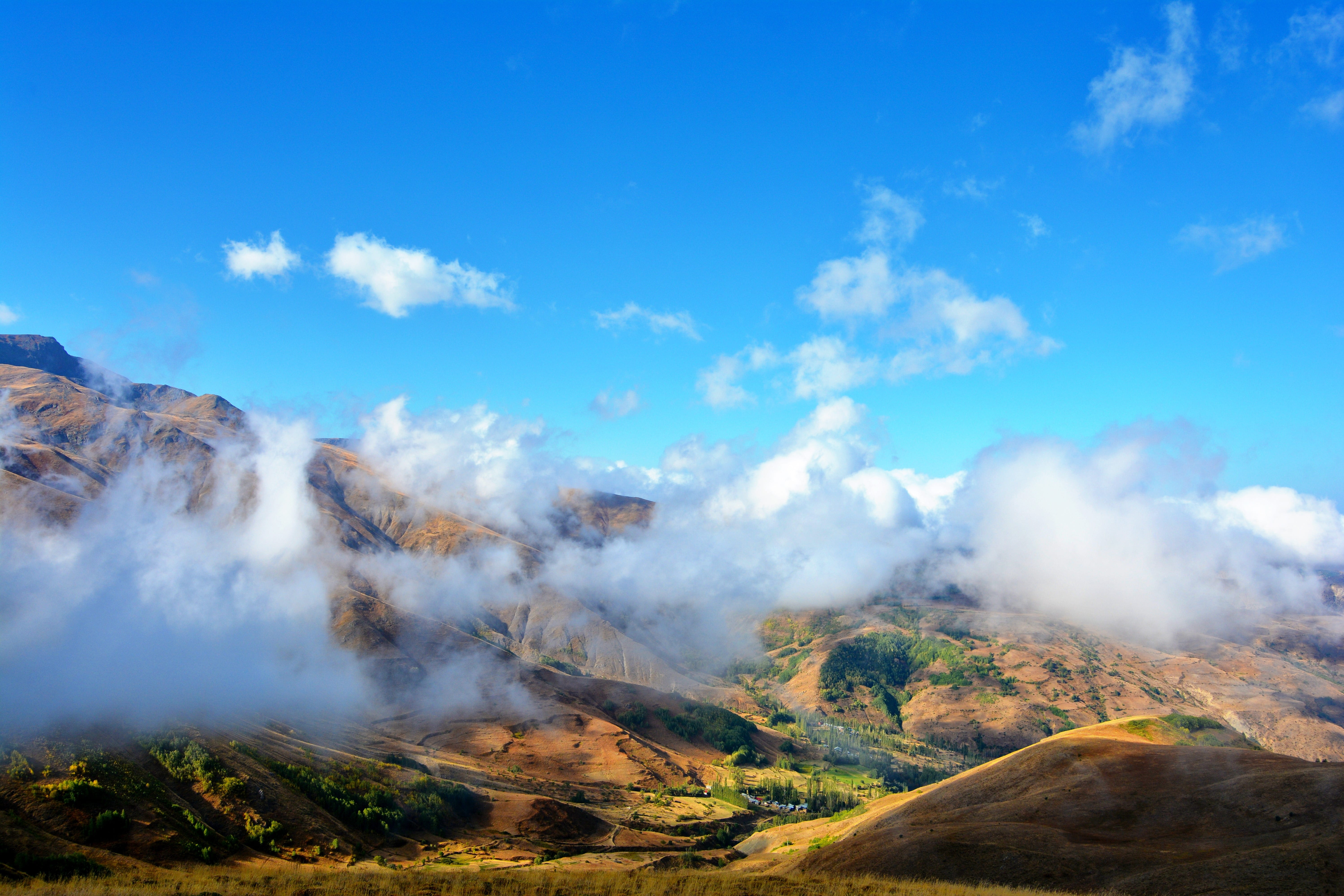 rocks, composition, spring flowers, geology, unbelievable, steam, grass, covered, land, clouds, sky, non-urban scene, highland, season, photo, HD Wallpaper