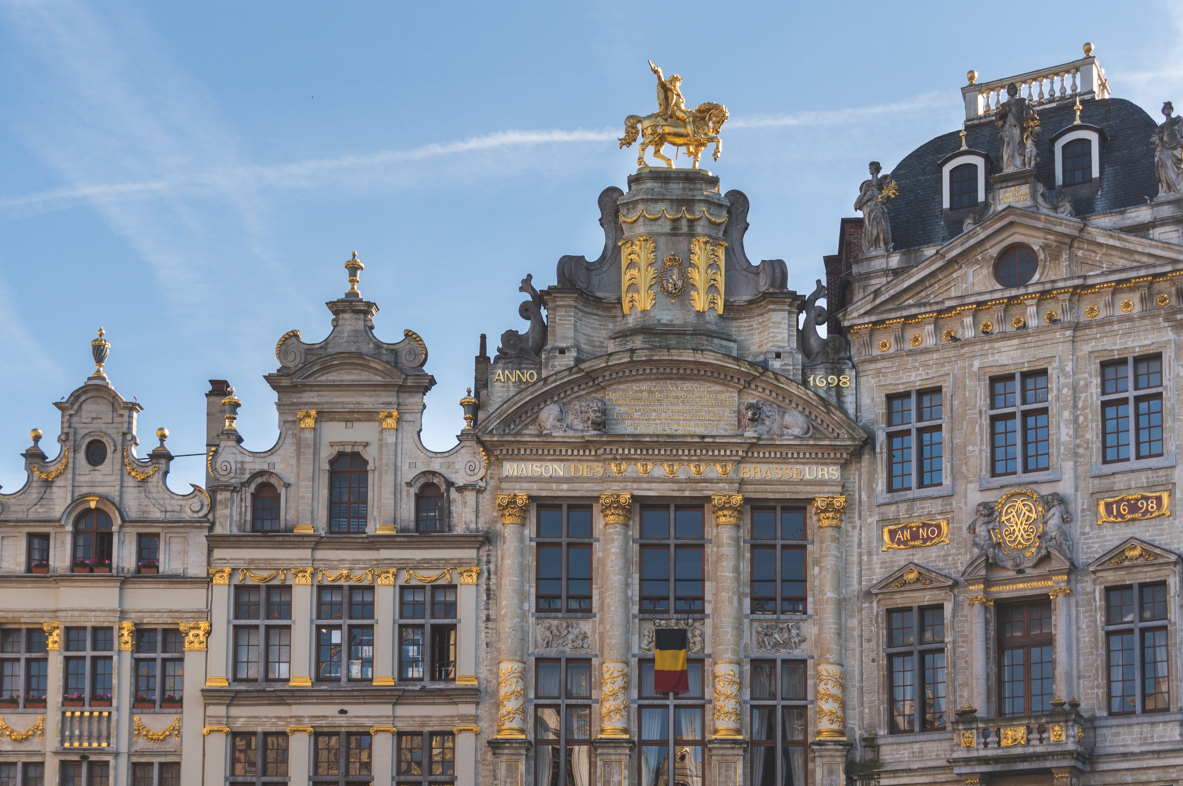 architecture, travel destinations, tourism, travel, old, art and craft, brussels, the past, grand-place, statue, gilded, no people, sky, gold, history, HD Wallpaper