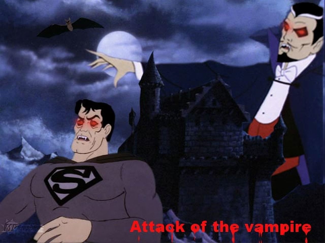 TV Show, architecture, adult, flying, Super Friends, two people, people, fear, 720P, Cartoon, night, emotion, celebration, Comic, aggression, Vampire, HD Wallpaper