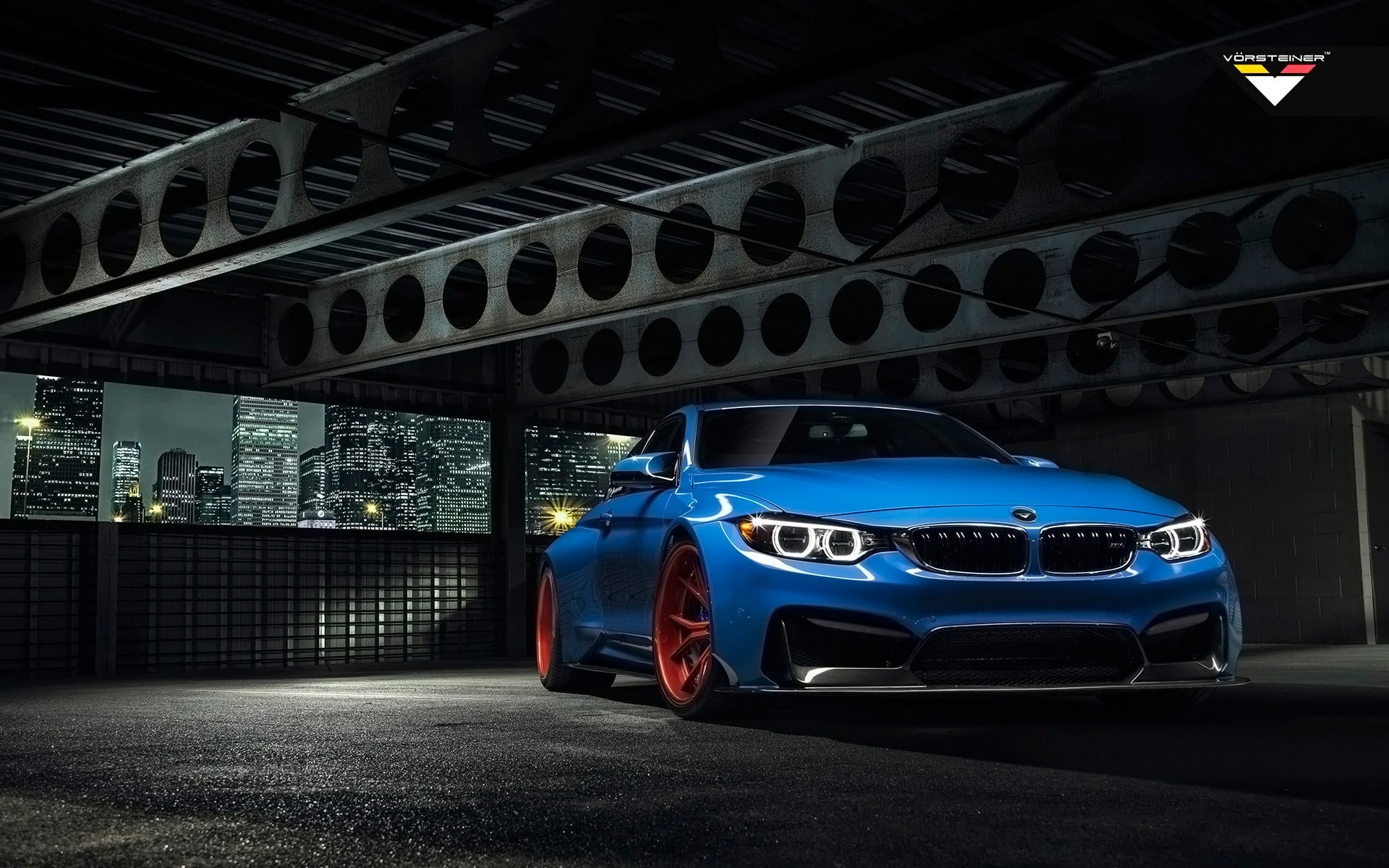 car, illuminated, 1080P, mode of transportation, motor vehicle, architecture, built structure, parking, building exterior, road, vorsteiner bmw bmw m4 bmw m4 gtrs4, HD Wallpaper