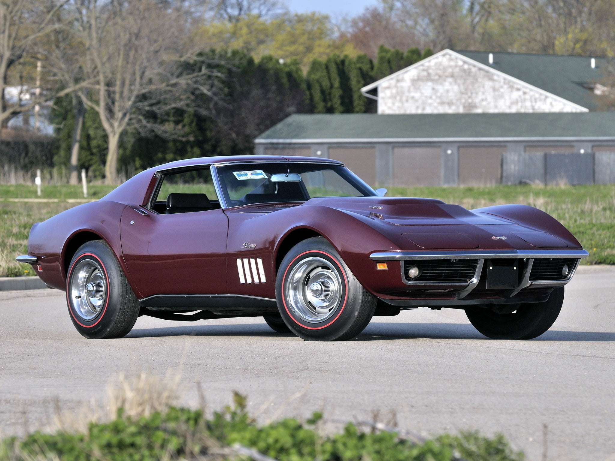 street, no People, road, outdoors, corvette, mode of transportation, motor Vehicle, sport, red, convertible, nature, elegance, c3, wheel, nostalgia, vintage Car, HD Wallpaper