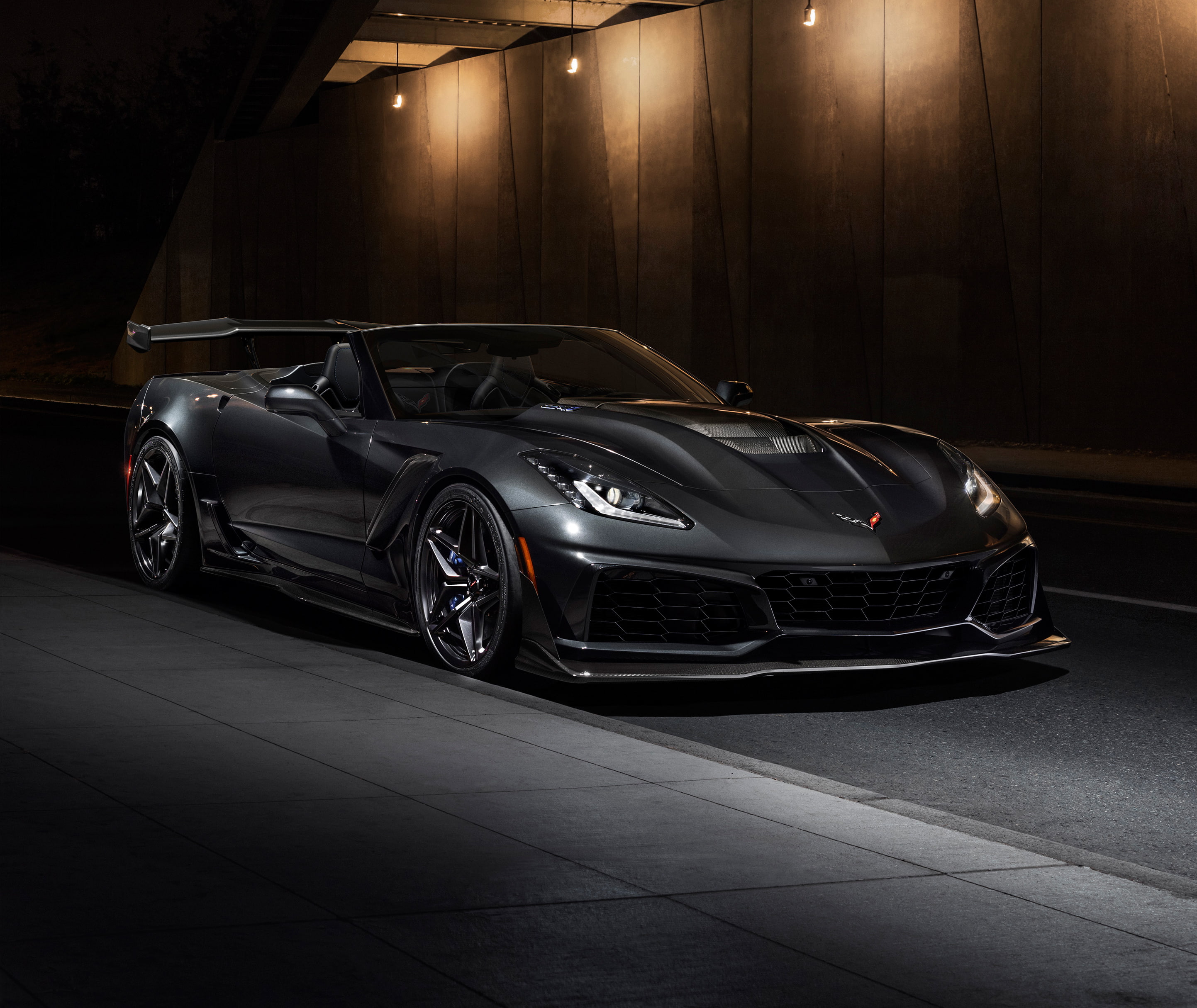 shiny, mode of transportation, car, wealth, sports car, 2019, elegance, chrome, no people, night, convertible, land vehicle, luxury, Chevrolet Corvette ZR1 Convertible, HD Wallpaper