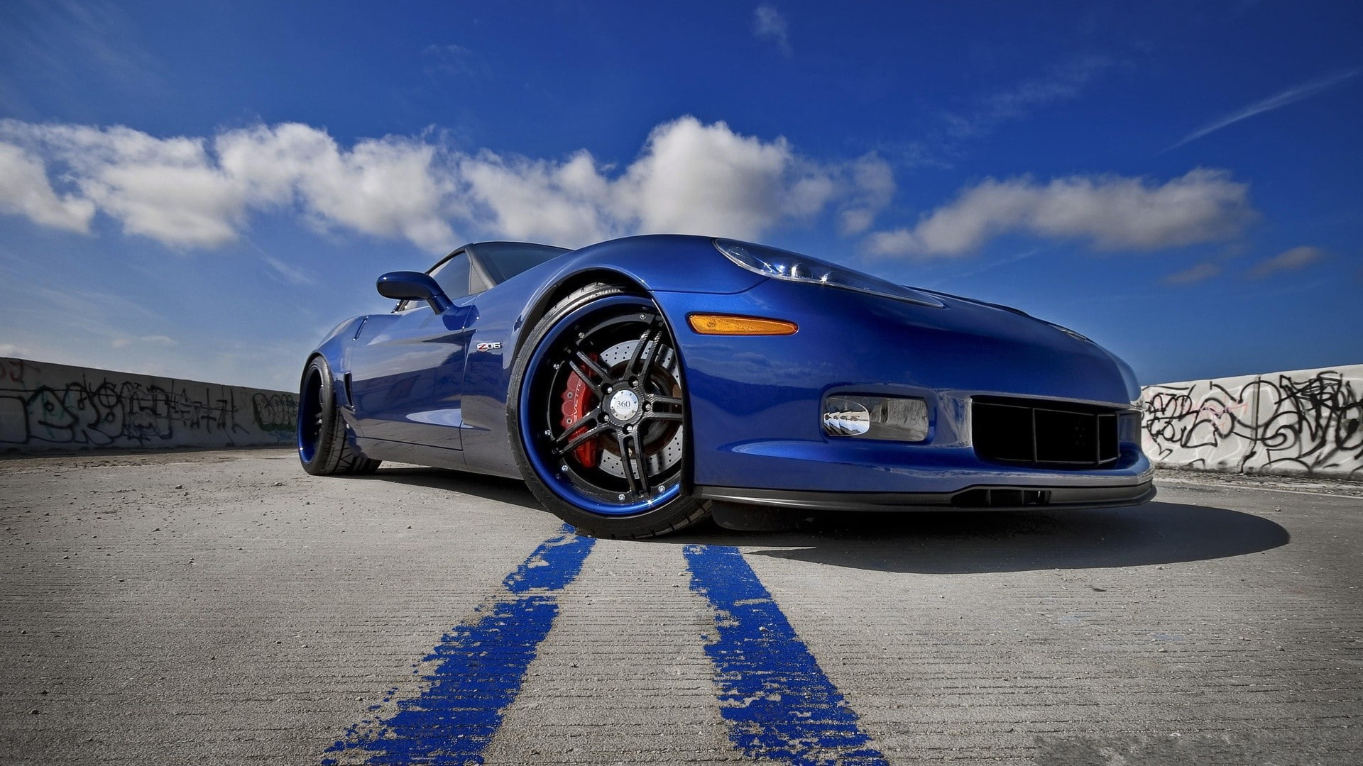 mode of transportation, cloud - sky, sunlight, wheel, outdoors, car, driving, blue, sports car, racecar, motor vehicle, nature, Chevrolet Corvette, speed, HD Wallpaper