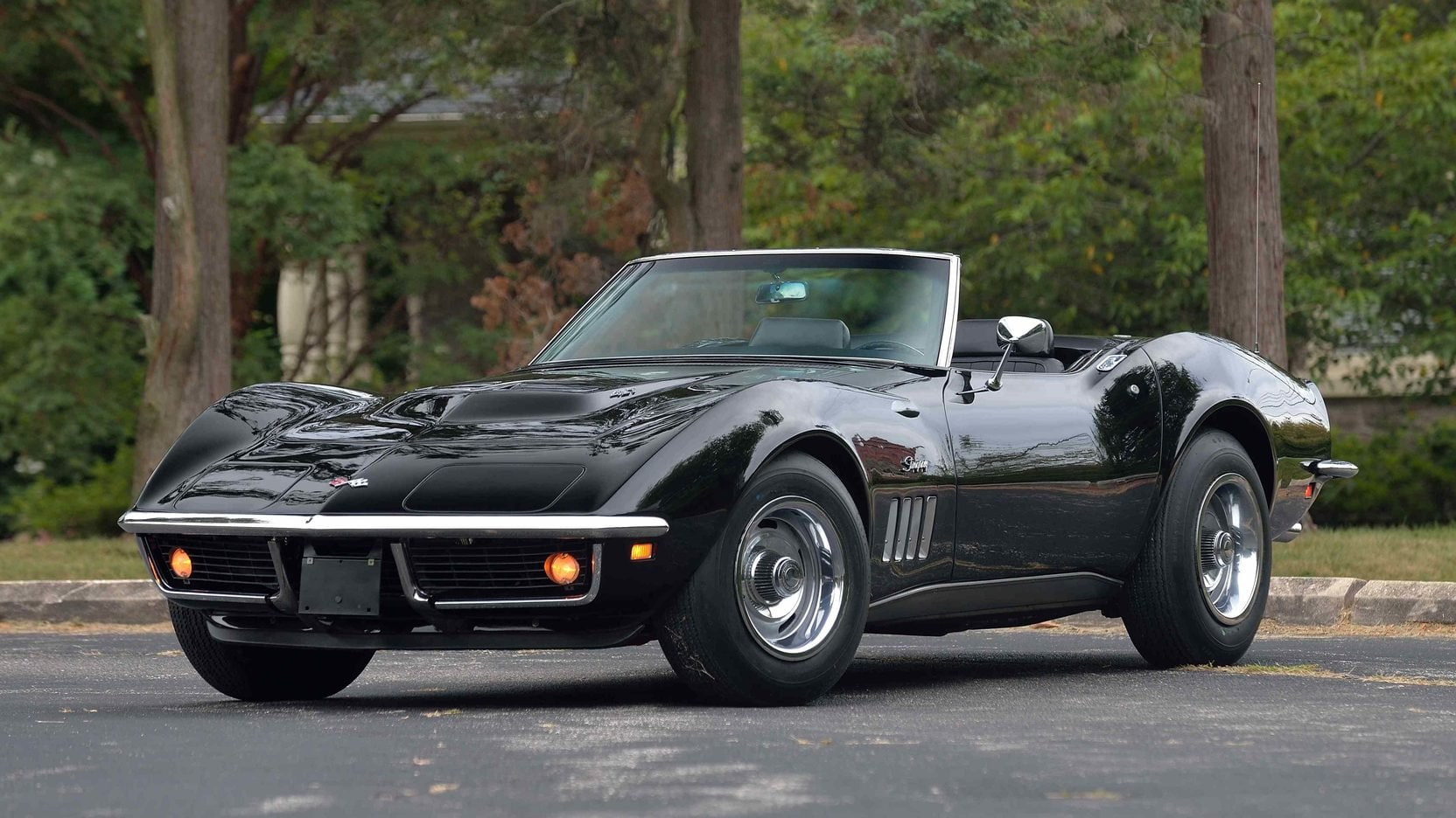 chevrolet, convertible, corvette, (c3), 1969, cars, black, 720P, HD Wallpaper